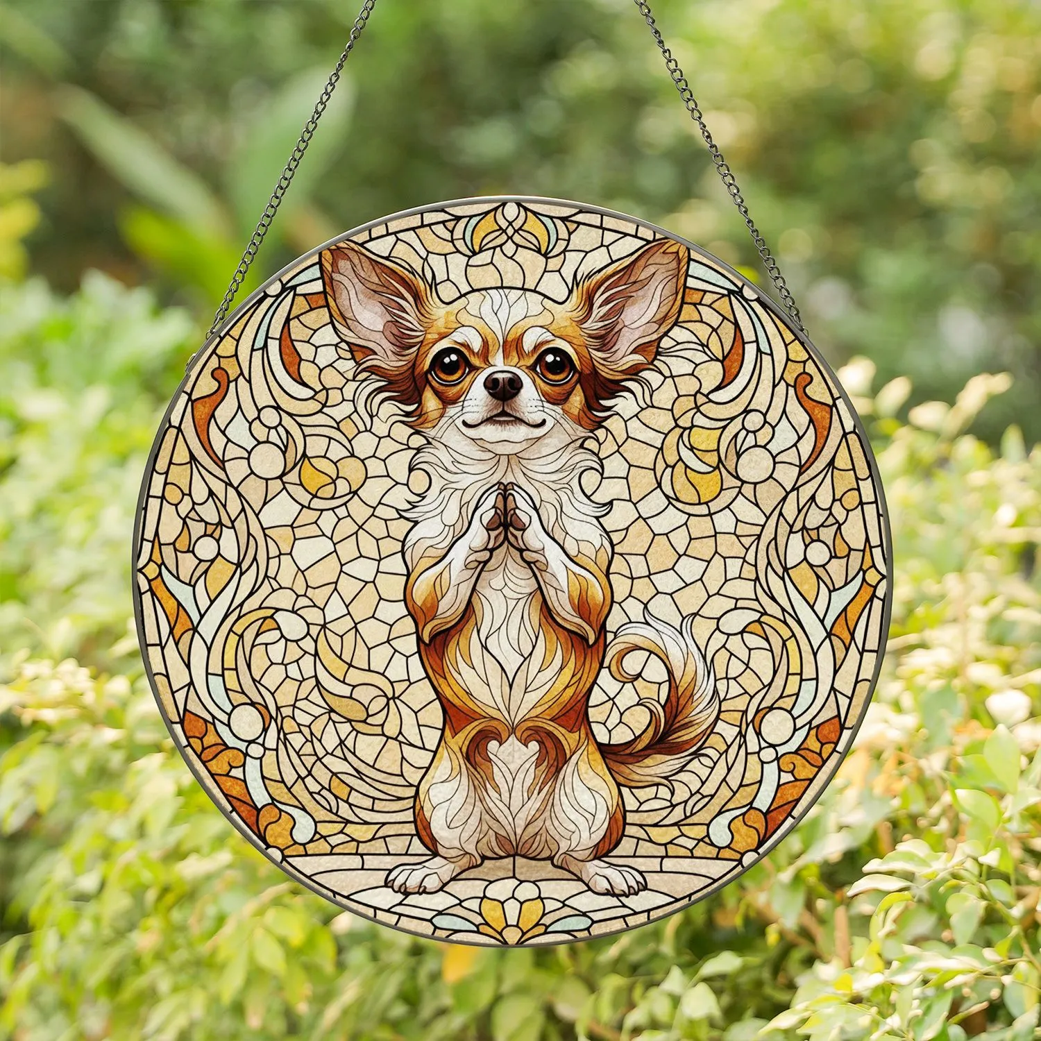 Tiffany Chihuahua Begging Dog - Home Decor Gift for Dog Owners and Pet Parents Stained Glass Suncatcher - 1