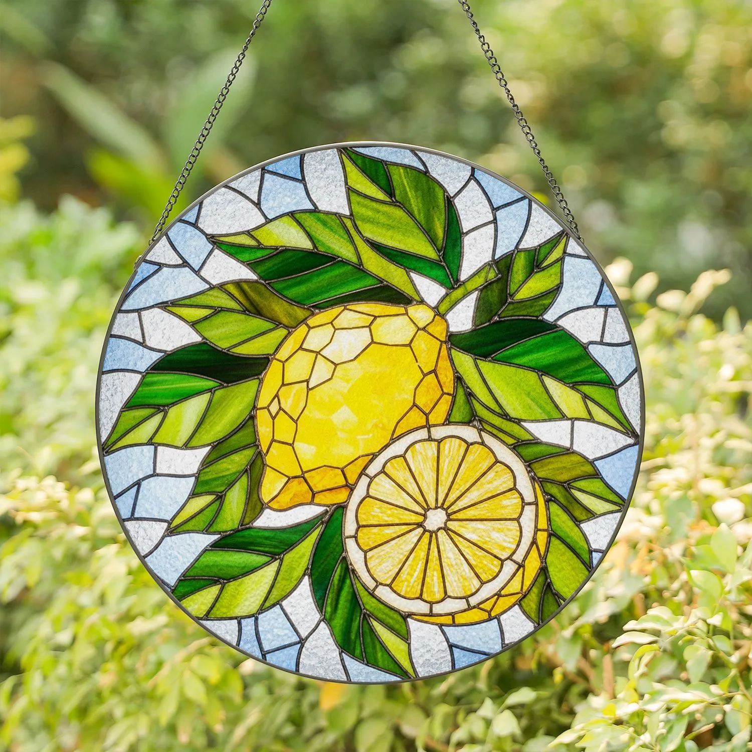 Tiffany Style Stained Glass Lemon Fruit & Leaf Mosaic - Home Decor Gift for Citrus Lover Stained Glass Suncatcher - 1