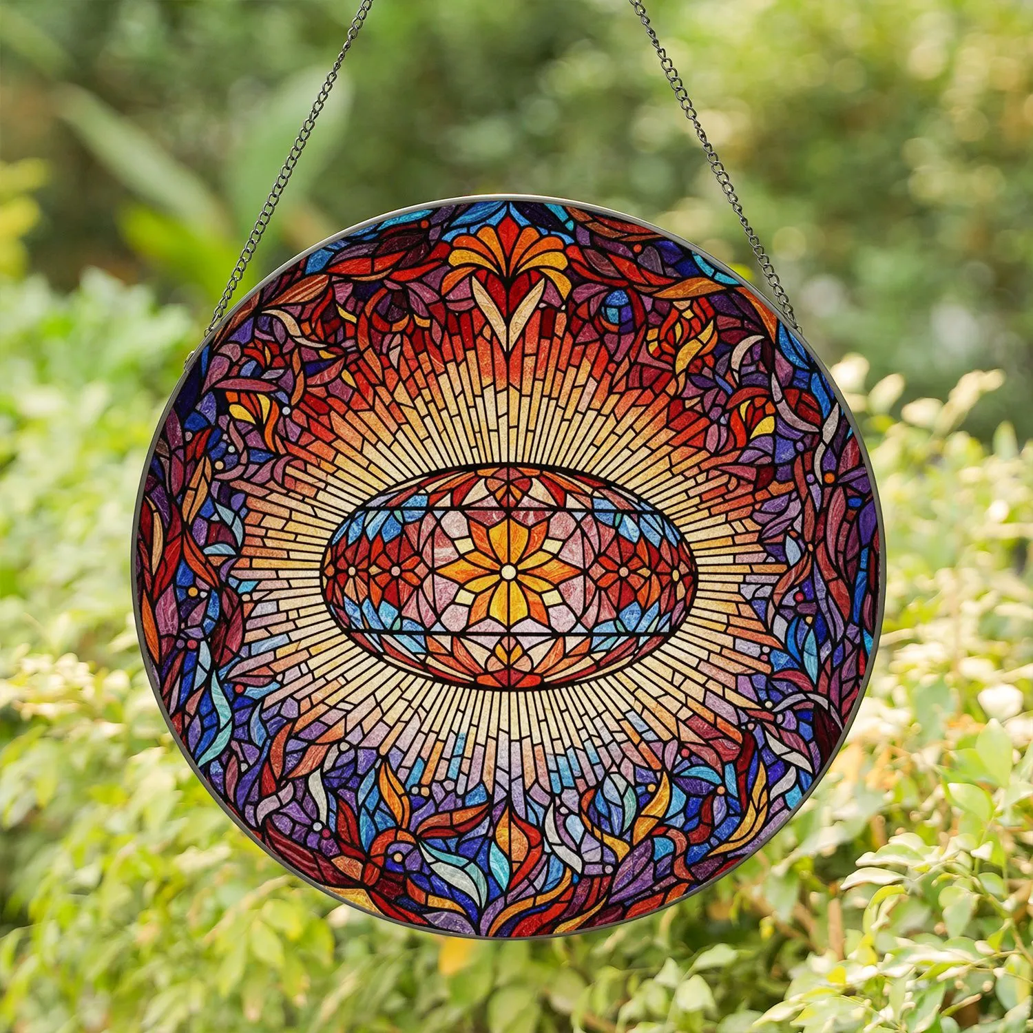 Tiffany Glass Interwoven Floral Mosaic Orb Glowing Jewel Tones Home Decor Gift Stained Glass Suncatcher - 1