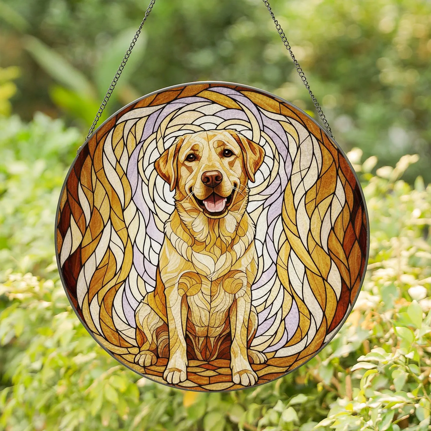 Yellow Labrador Retriever Upright Sitting Open Mouth - Home Decor Gift for Dog Lover Stained Glass Suncatcher - 1