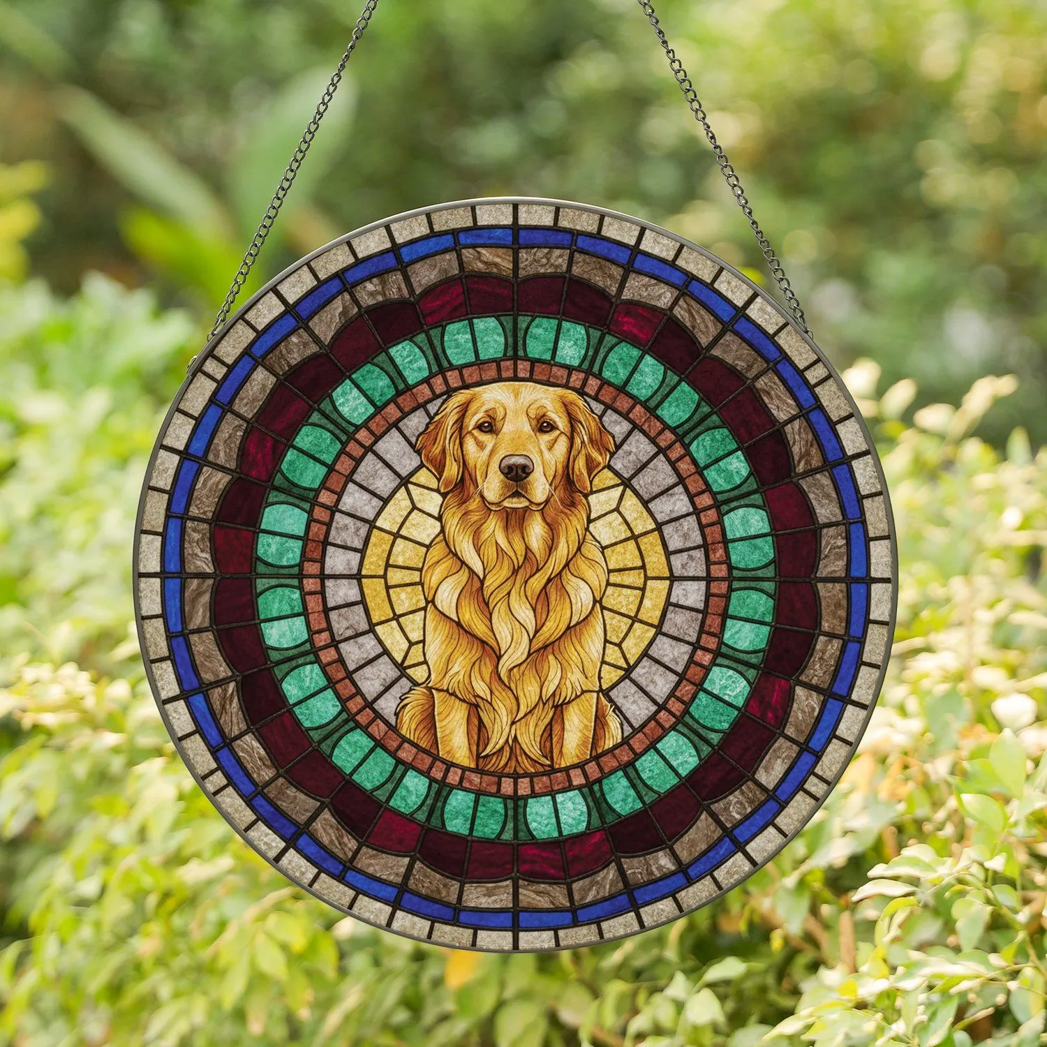 Golden Retriever Stained Glass Mosaic - Window Art & Home Decor Gift for Dog Lovers Stained Glass Suncatcher - 1