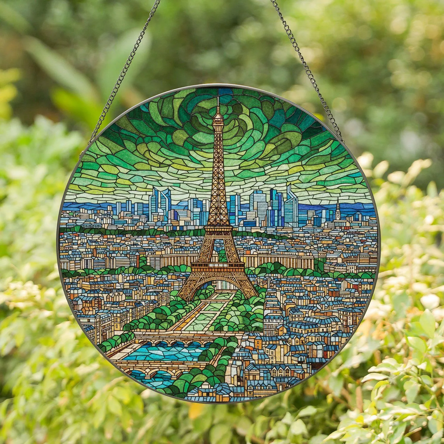Eiffel Tower Parisian Cityscape Seine River Bridges Parkland France Home Decor Gift Stained Glass Suncatcher - 1
