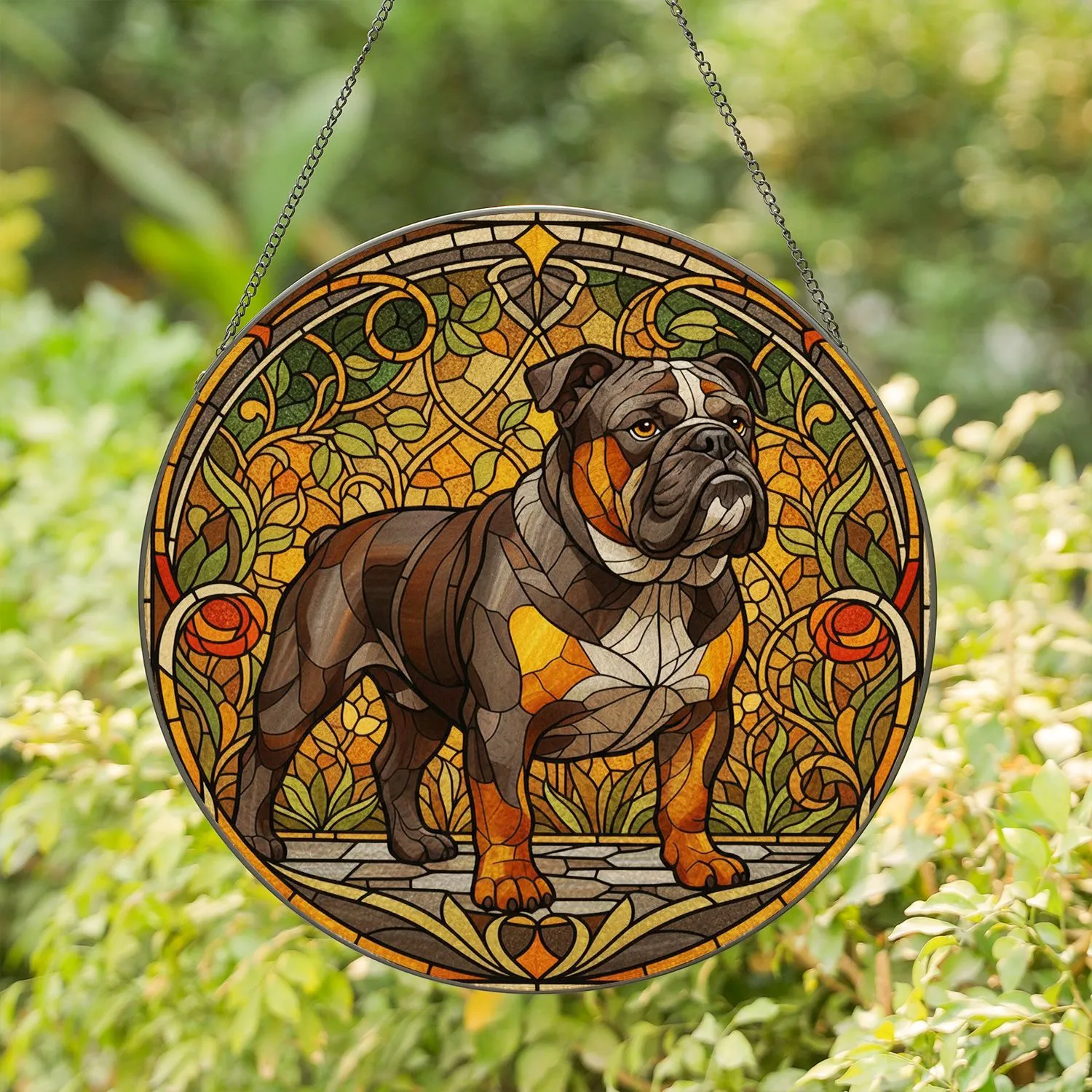 Stained Glass English Bulldog Art Nouveau Garden Home Decor Gift for Dog Lover Stained Glass Suncatcher - 1