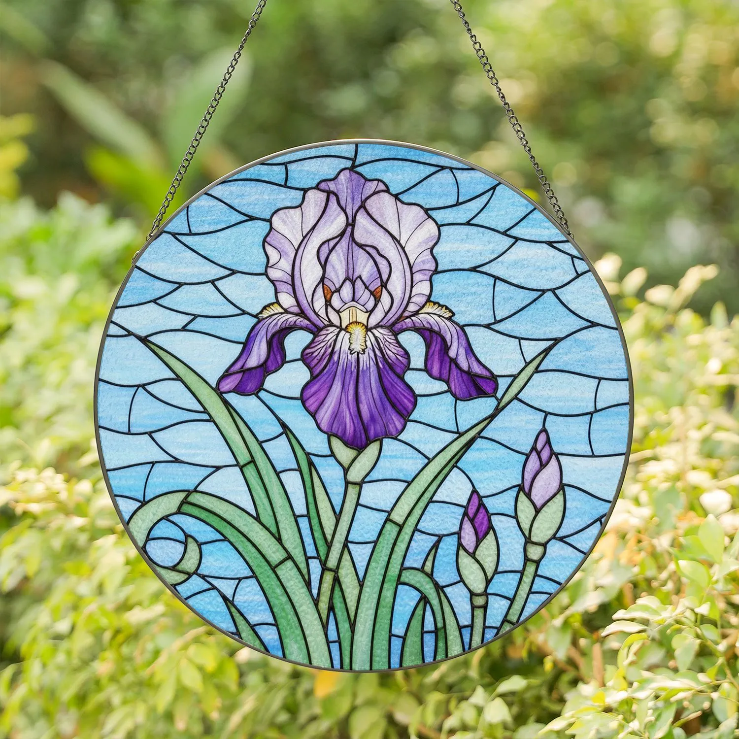 Tiffany Glass Iris Flower Blue Turquoise Mosaic - Home Decor Gift for Flower Lover Stained Glass Suncatcher - 1