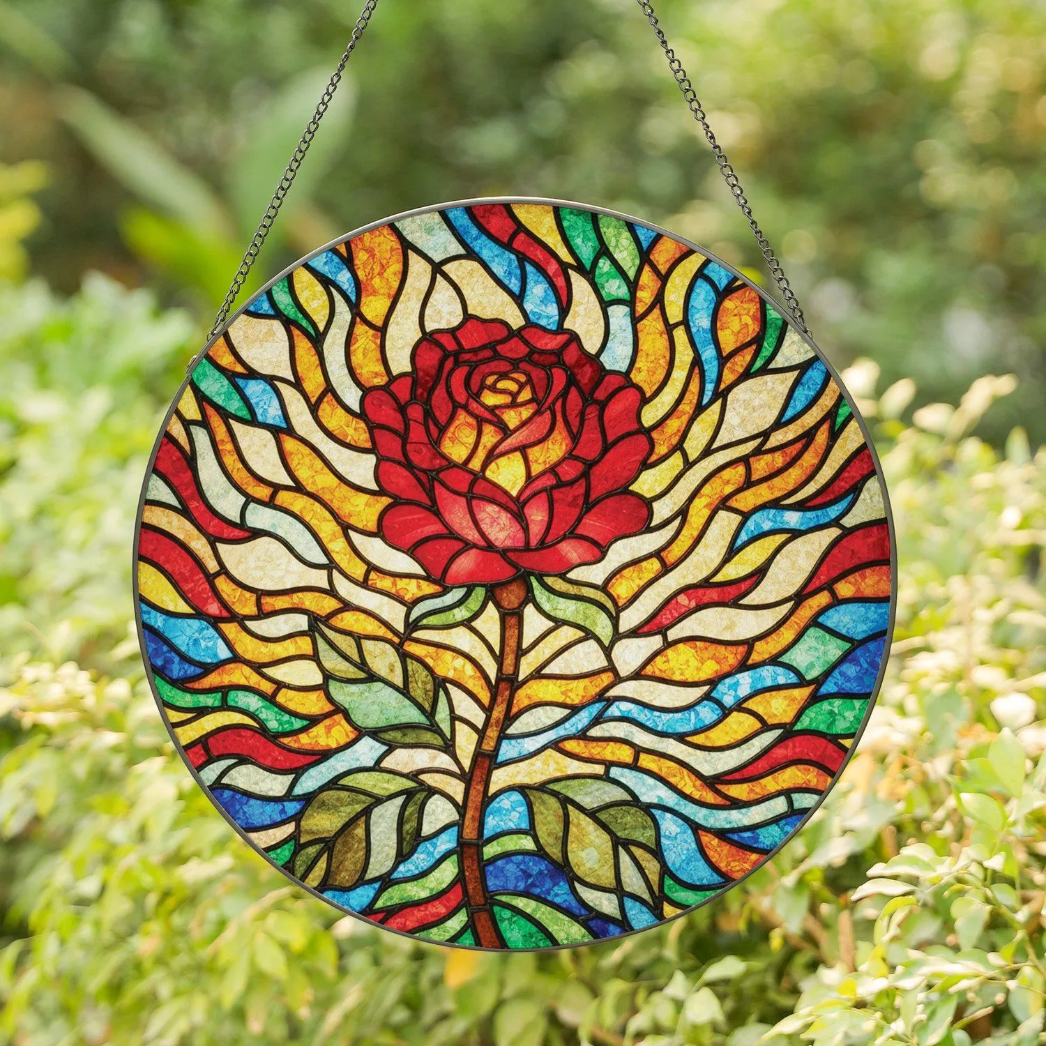 Tiffany Stained Glass Red Rose Floral - Home Decor Gift for Garden Lovers Stained Glass Suncatcher - 1