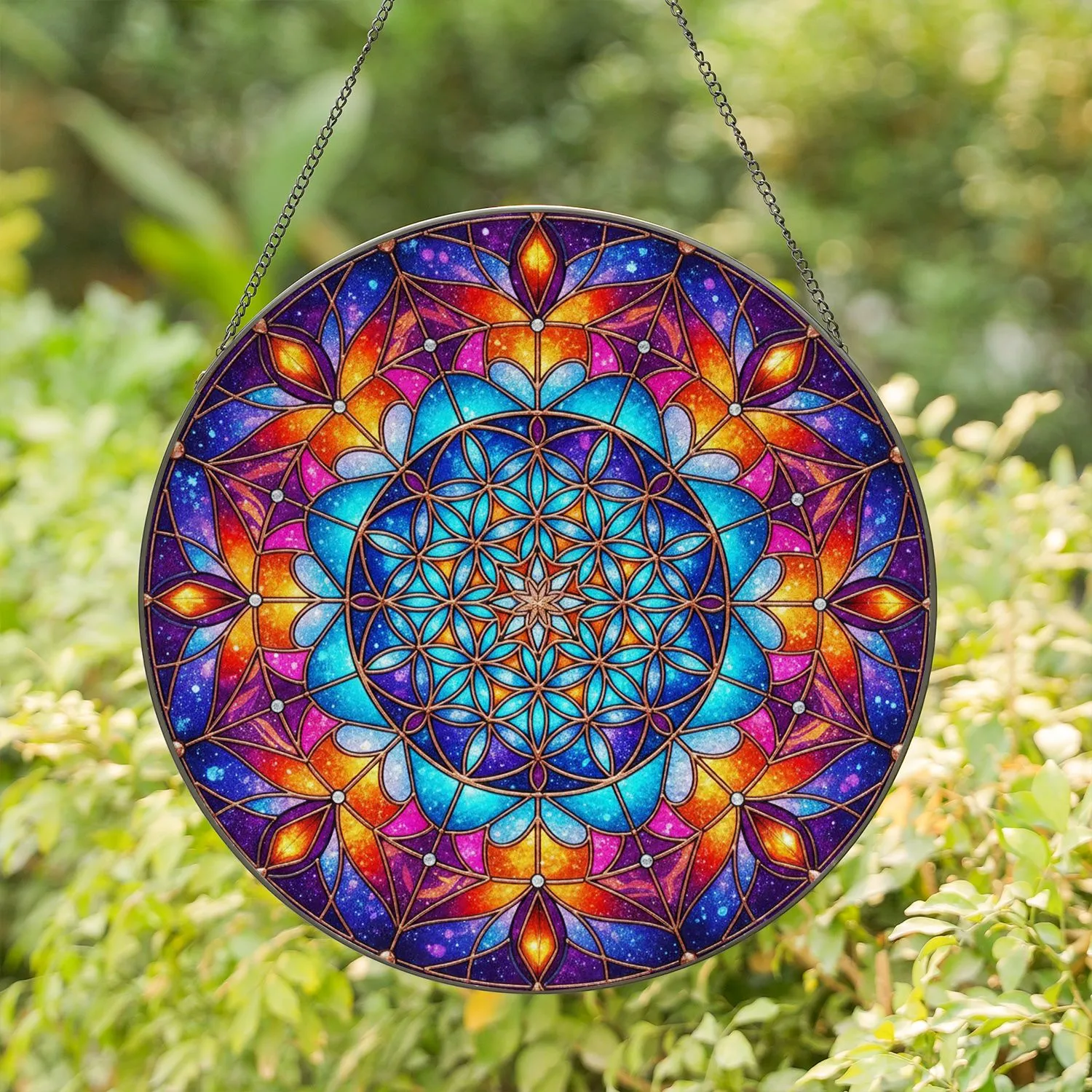 Flower of Life Mandala Sacred Geometry Star Rosette Vesica Piscis Home Decor Gift Stained Glass Suncatcher - 1