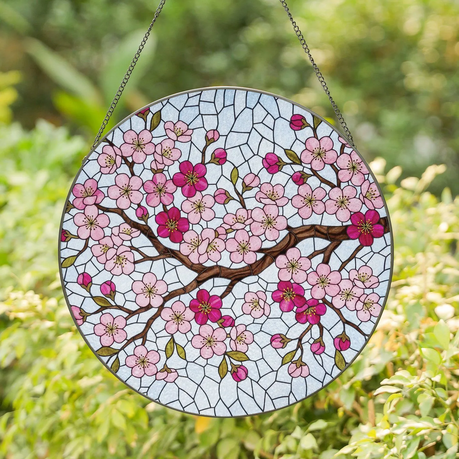 Stained Glass Cherry Blossom Branch Flowers - Home Decor Gift for Flower Lovers Stained Glass Suncatcher - 1