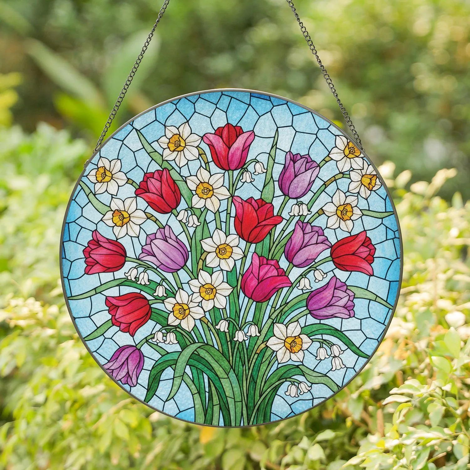 Tiffany Style Spring Flower Bouquet Stained Glass - Home Decor Gift for Gardeners Stained Glass Suncatcher - 1