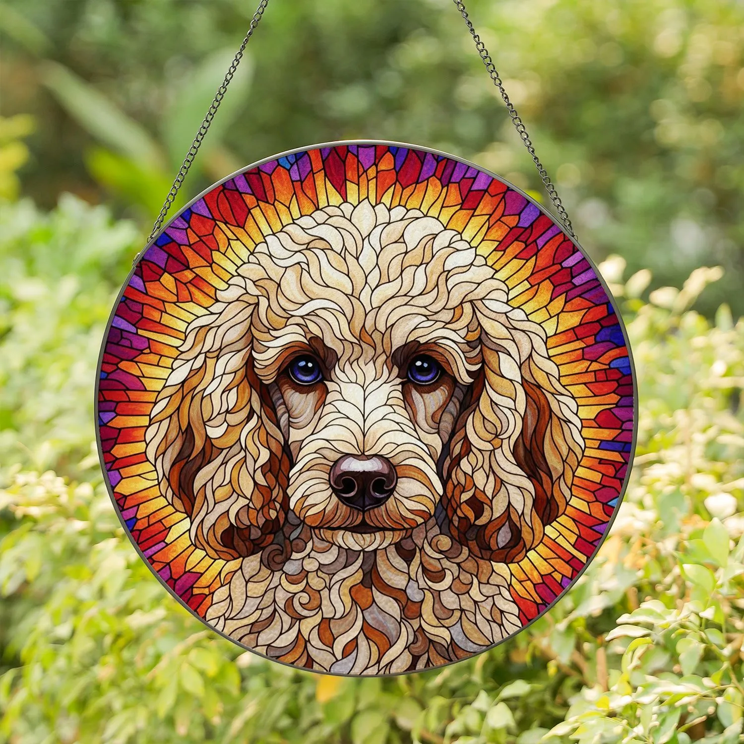 Close-Up Poodle Portrait Home Decor Gift for Poodle Owners, Dog Lovers, Pet Parents Stained Glass Suncatcher - 1