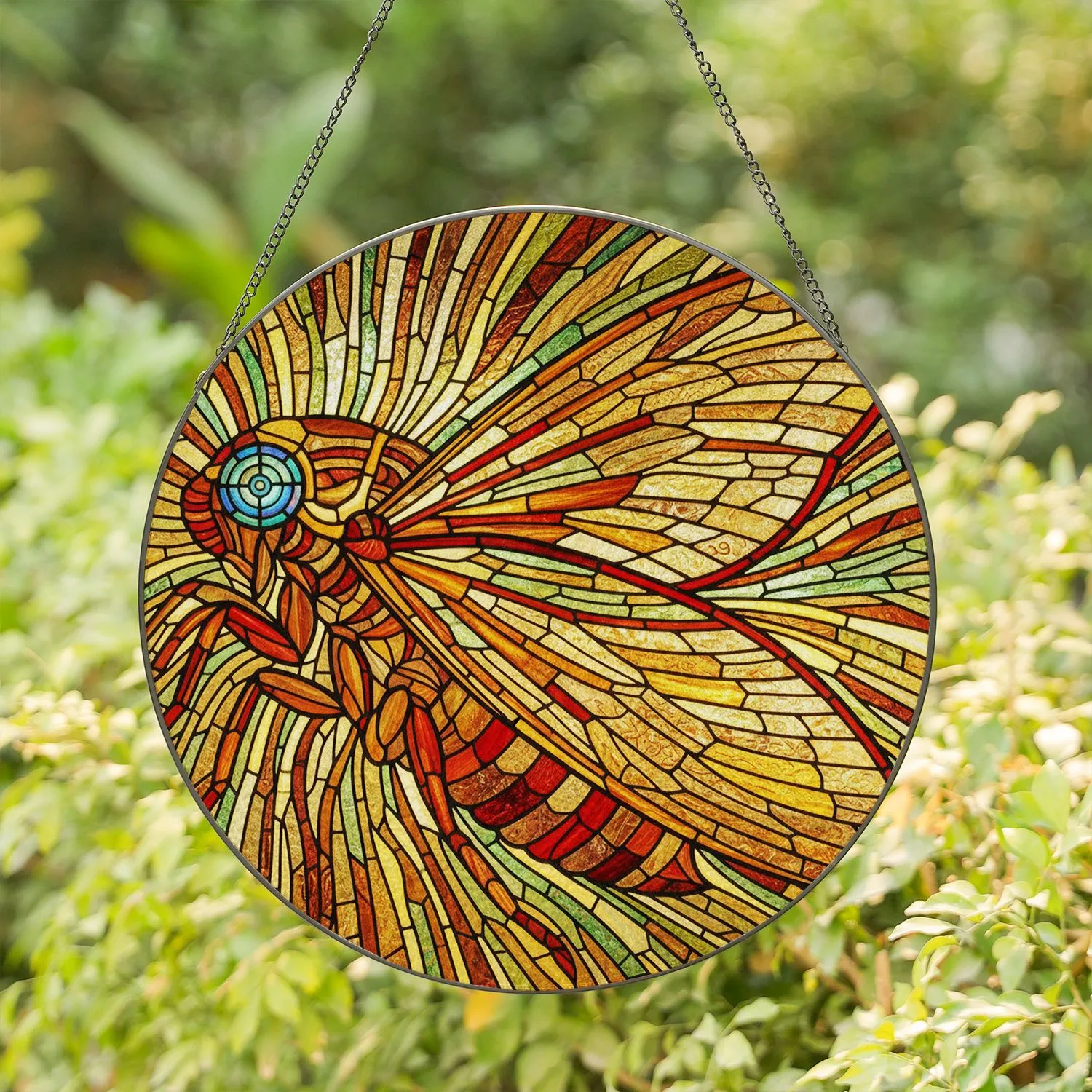 Glowing Translucent Jewel Tones Stained Glass Cicada Mosaic - Wildlife Lover Window Decor Gift Stained Glass Suncatcher - 1