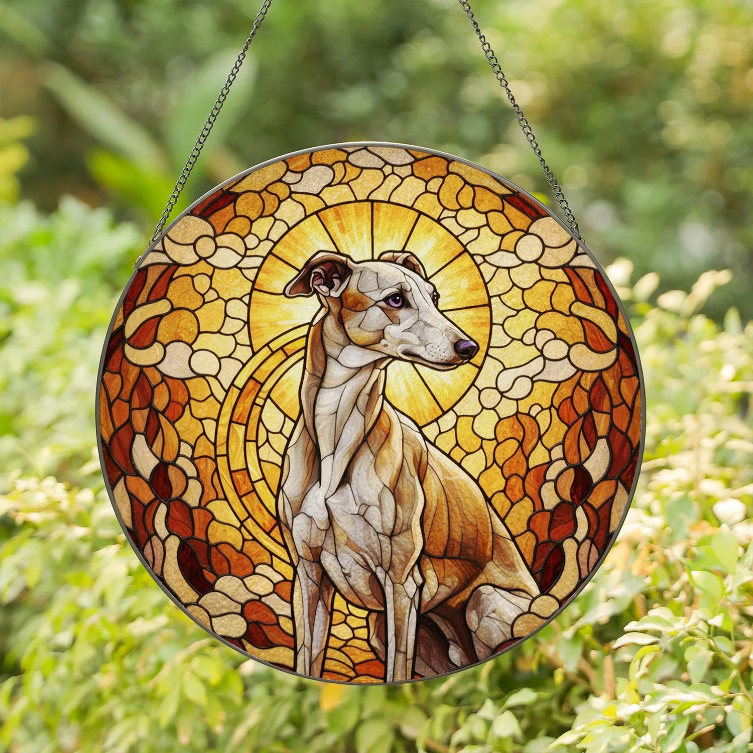 Greyhound Whippet Dog Stained Glass Swirling Mosaic - Dog Lover Home Decor Gift Stained Glass Suncatcher - 1