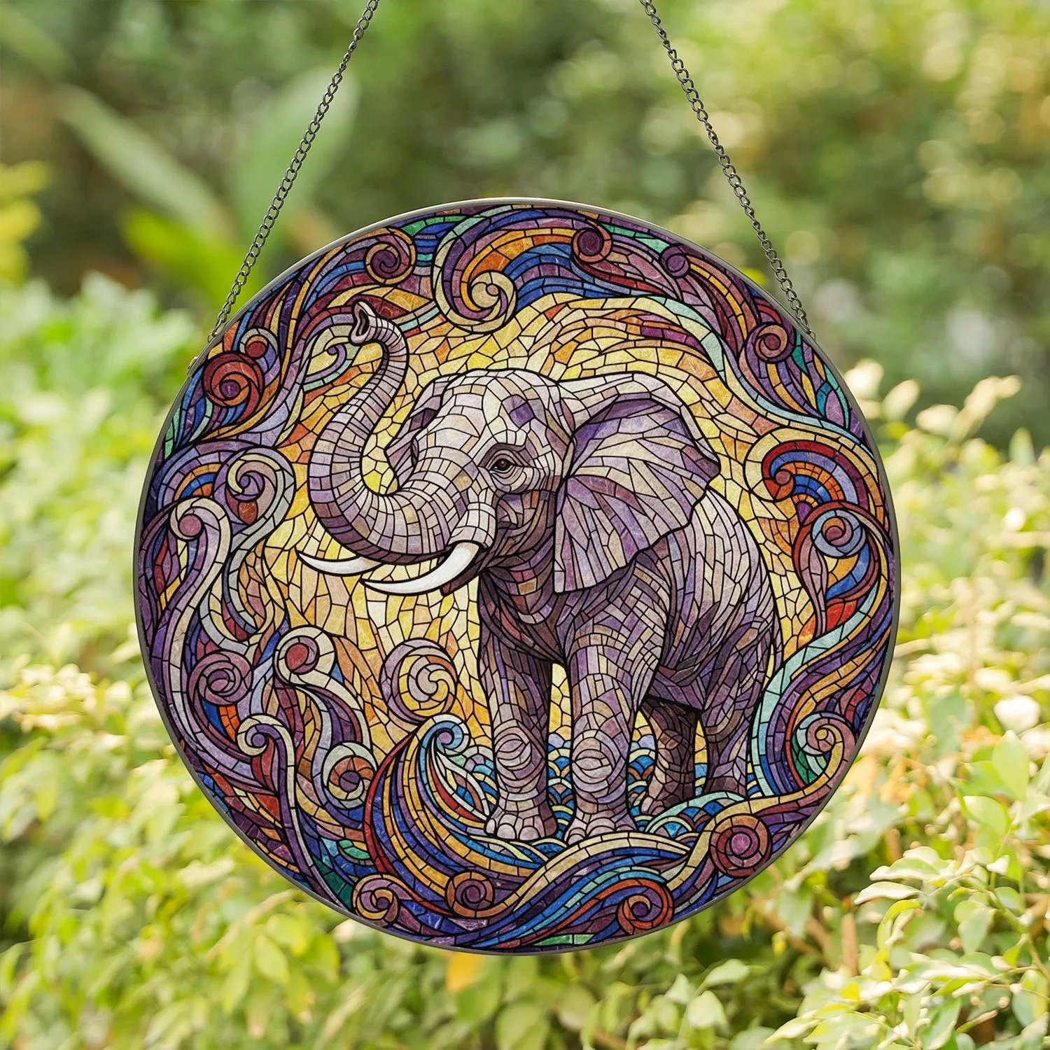 Majestic Elephant Multifaceted Stained Glass Mosaic - Home Decor Gift for Elephant Lover Stained Glass Suncatcher - 1