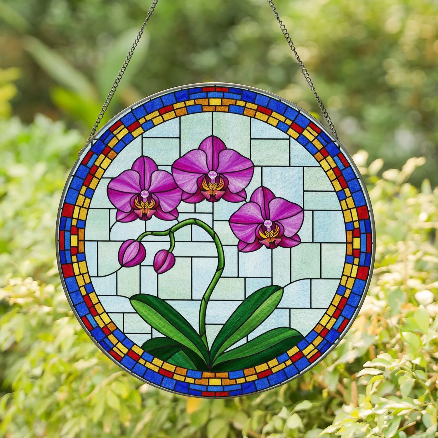 Purple Phalaenopsis Orchid Mosaic - Home Decor Gift for Orchid Lover Stained Glass Suncatcher - 1