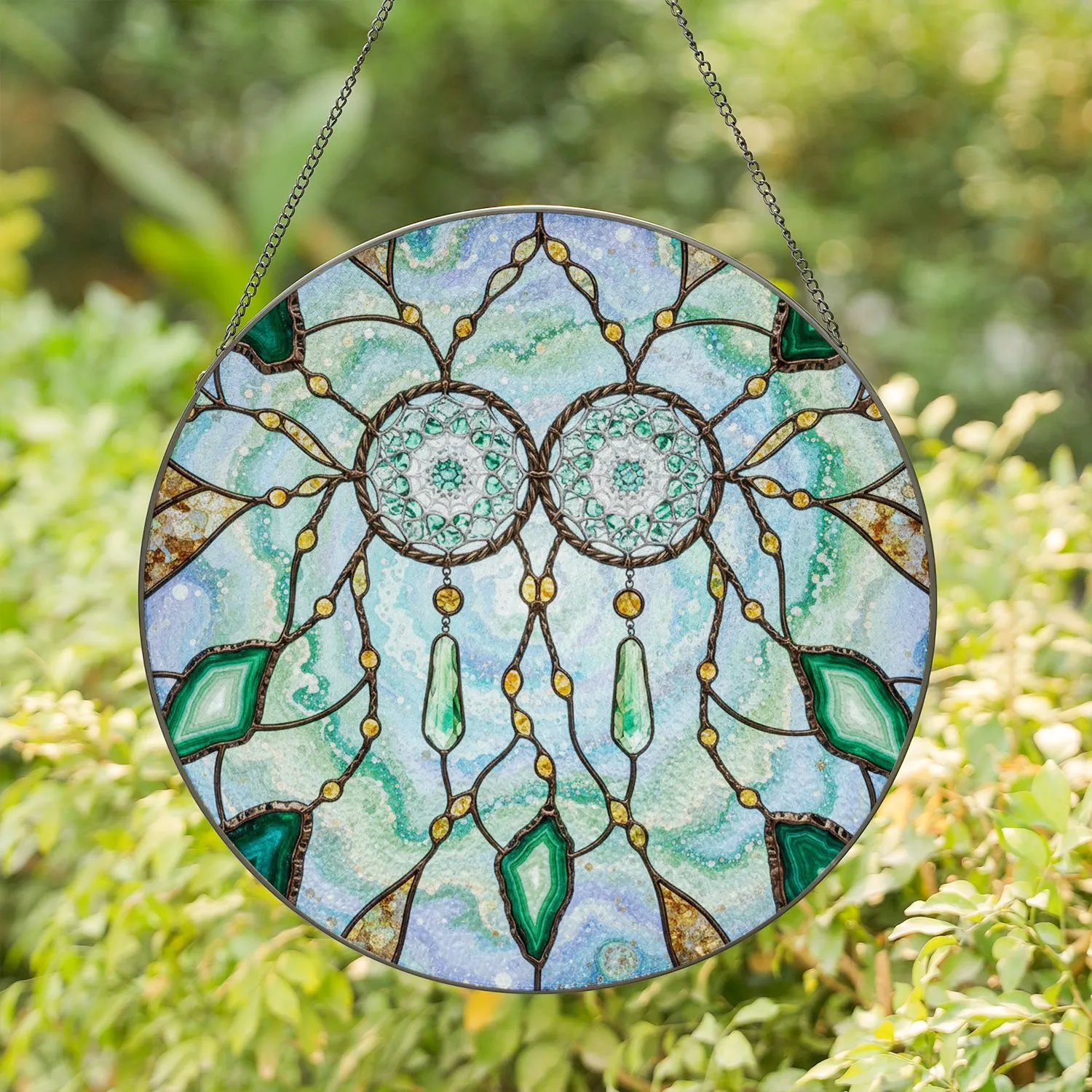 Stained Glass Dreamcatcher Agate Glass Slices Crystal Celestial Sky - Home Decor Gift Stained Glass Suncatcher - 1