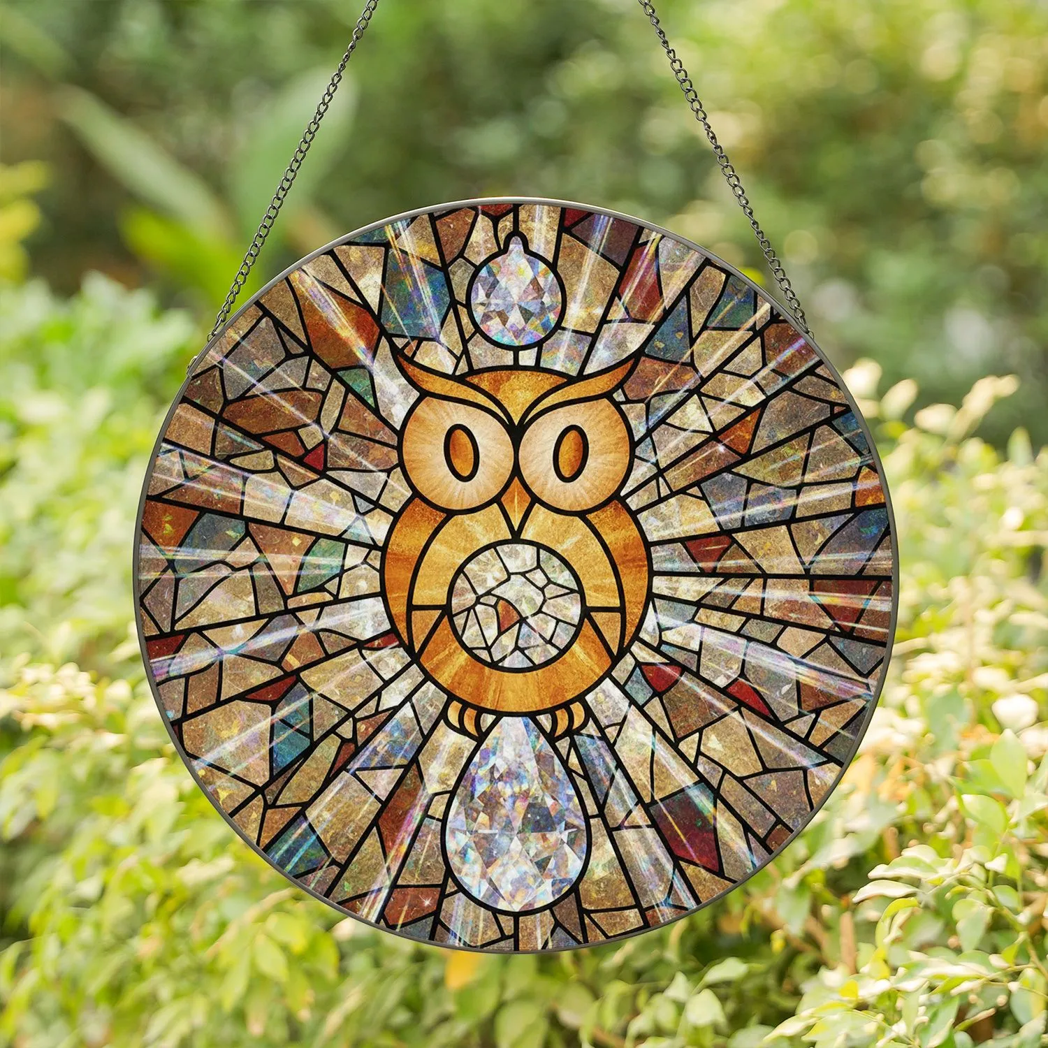 Tiffany Glass Owl Crystal Starburst Kaleidoscope Home Decor Gift For Wildlife Lover Stained Glass Suncatcher - 1