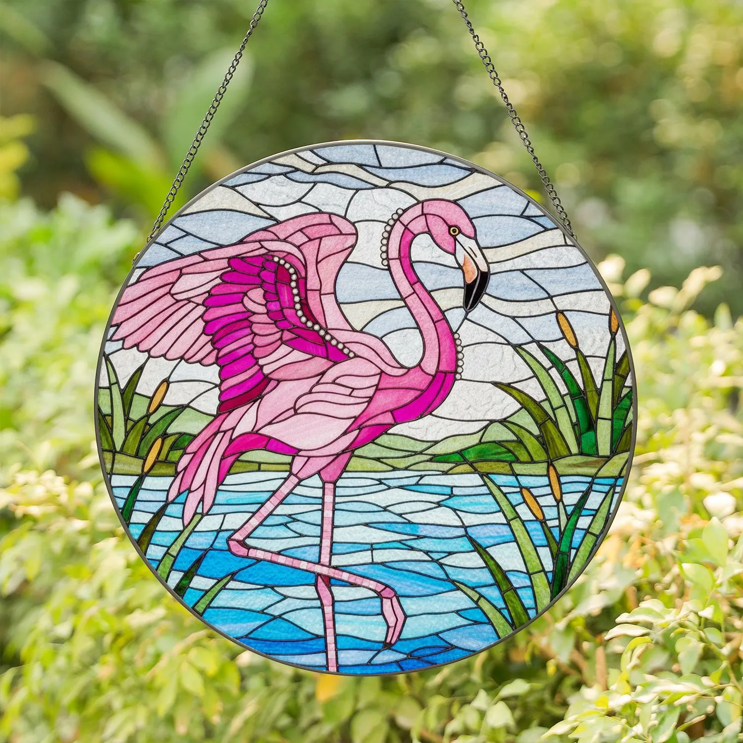 Flamingo Tiffany Glass Tropical Wetland - Home Decor Gift for Bird Lover Stained Glass Suncatcher - 1
