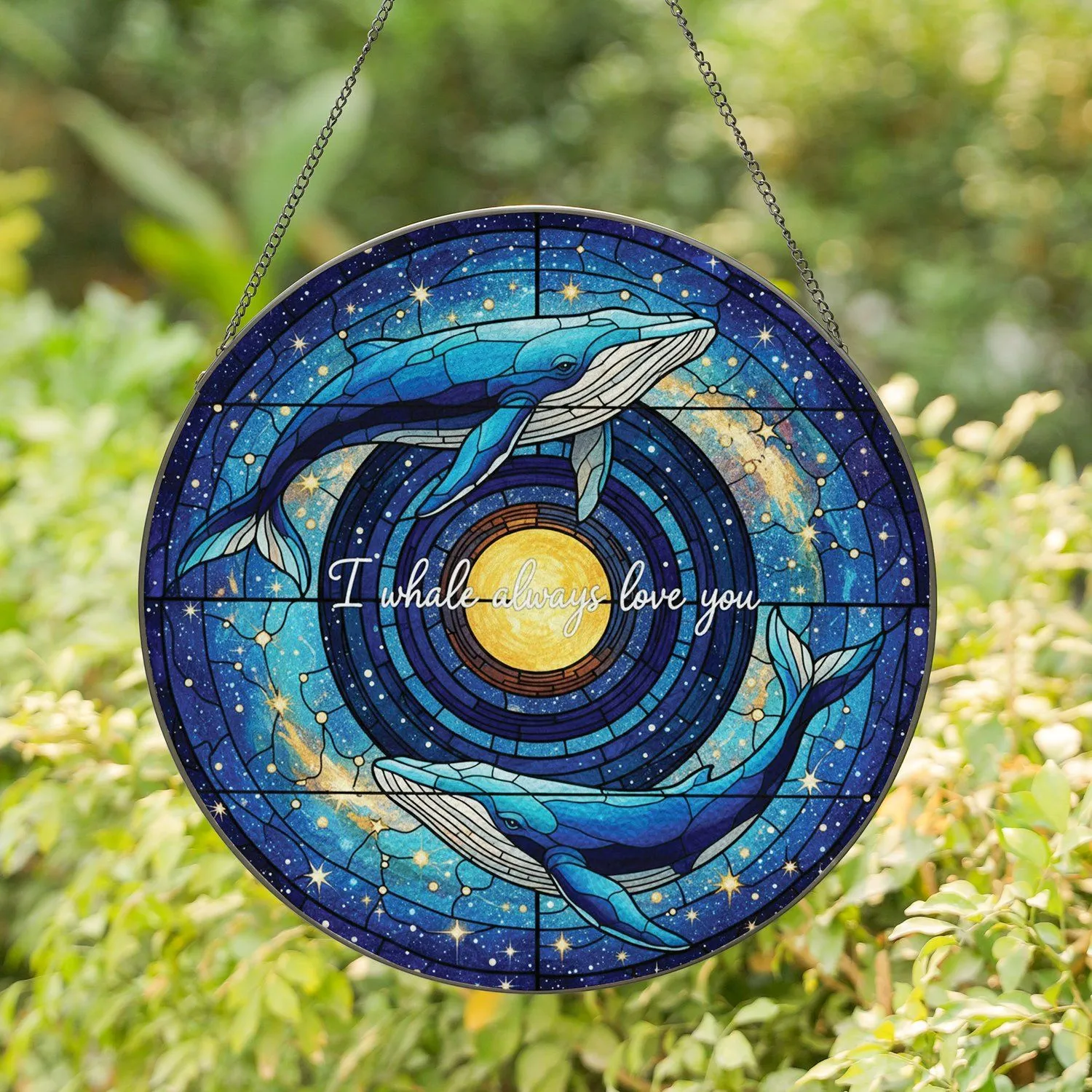 Whales Starry Night Moon 'I Whale Always Love You' - Couple's Home Decor Gift Stained Glass Suncatcher - 1