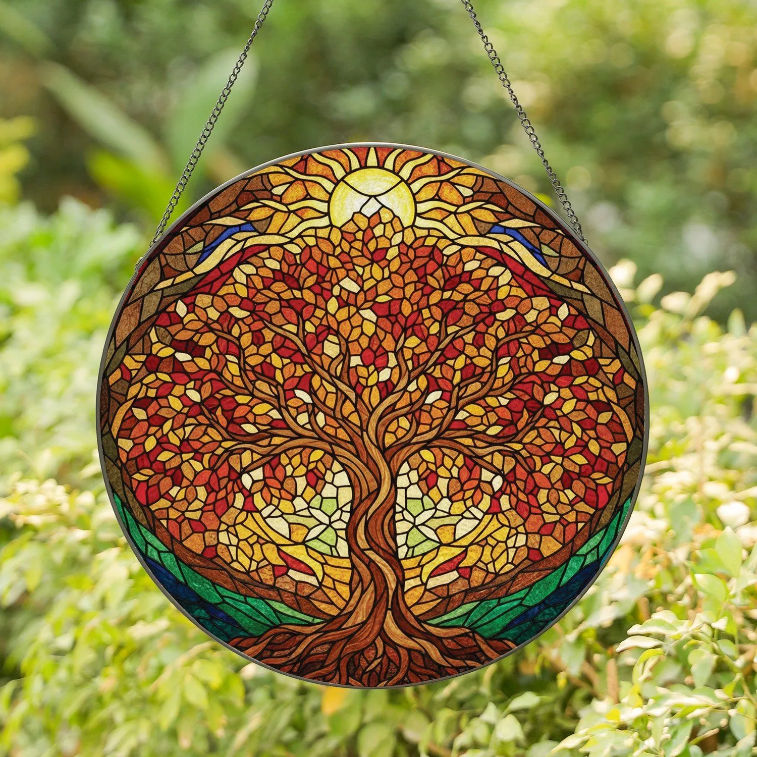 Stained Glass Tree of Life Sun Tiffany Autumn Leaves Home Decor Gift Stained Glass Suncatcher - 1