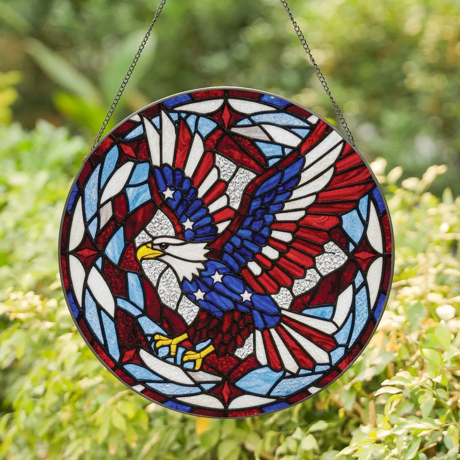Bald Eagle American Flag Stained Glass Patriotic Home Decor Gift for Veterans Stained Glass Suncatcher - 1