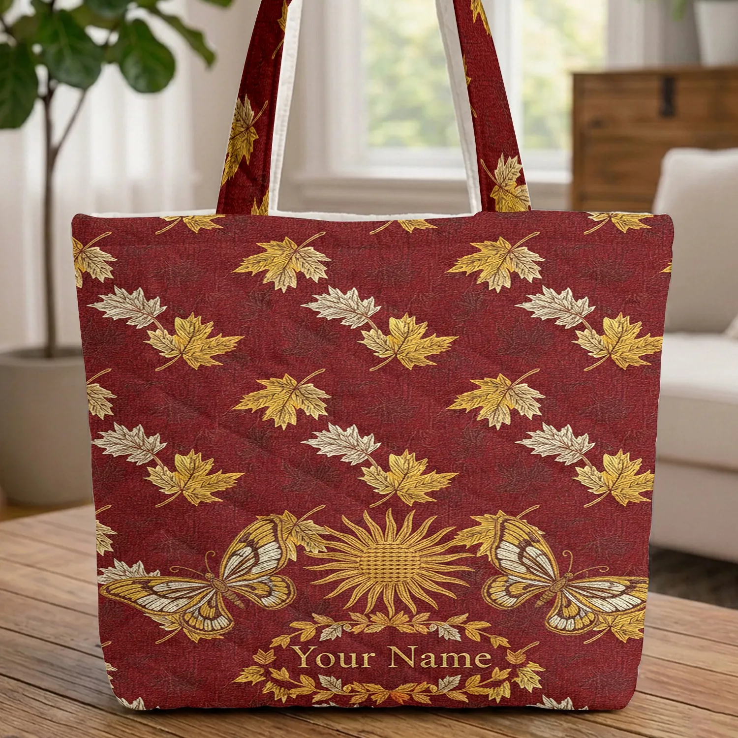 Autumn Maple Leaves Butterfly Sun Garland - Everyday Carry Gift Quilted Tote Bag - 1