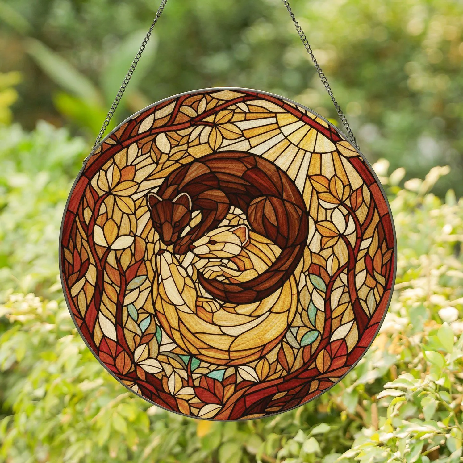 Intertwined Pine Martens Tiffany Stained Glass Forest Home Decor Gift for Wildlife Lover Stained Glass Suncatcher - 1