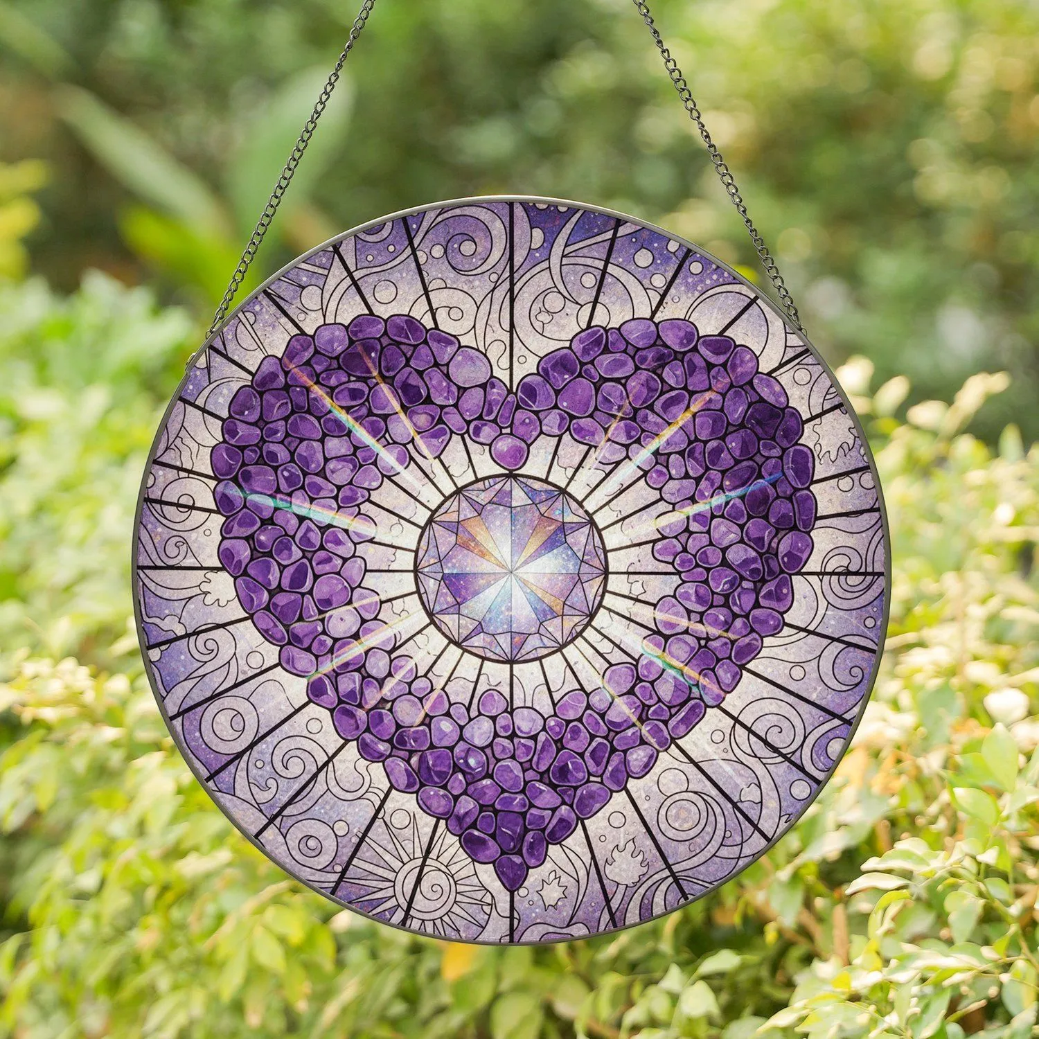 Crystal Sphere Rainbow Prisms Heart Amethyst - Home Decor Gift For Crystal Lover Stained Glass Suncatcher - 1