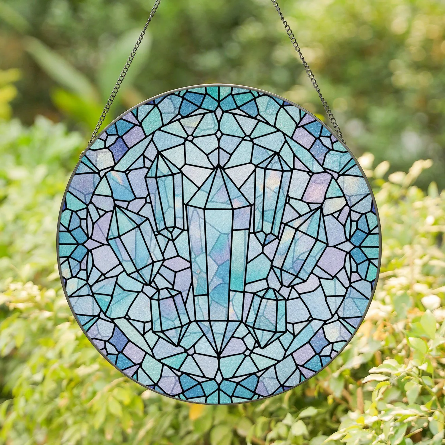 Glowing Tiffany Glass Geometric Mosaic Crystal Prisms - Home Decor Gift Stained Glass Suncatcher - 1