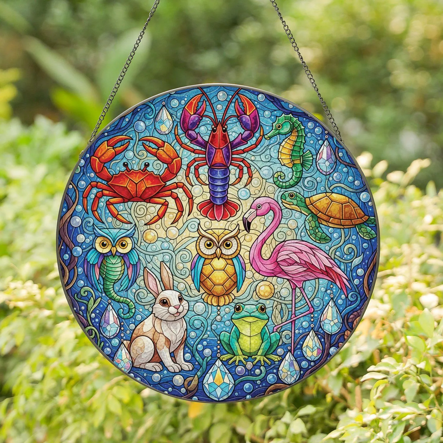 Stained Glass Coastal Woodland Animals - Wildlife Lover Home Decor Gift Stained Glass Suncatcher - 1