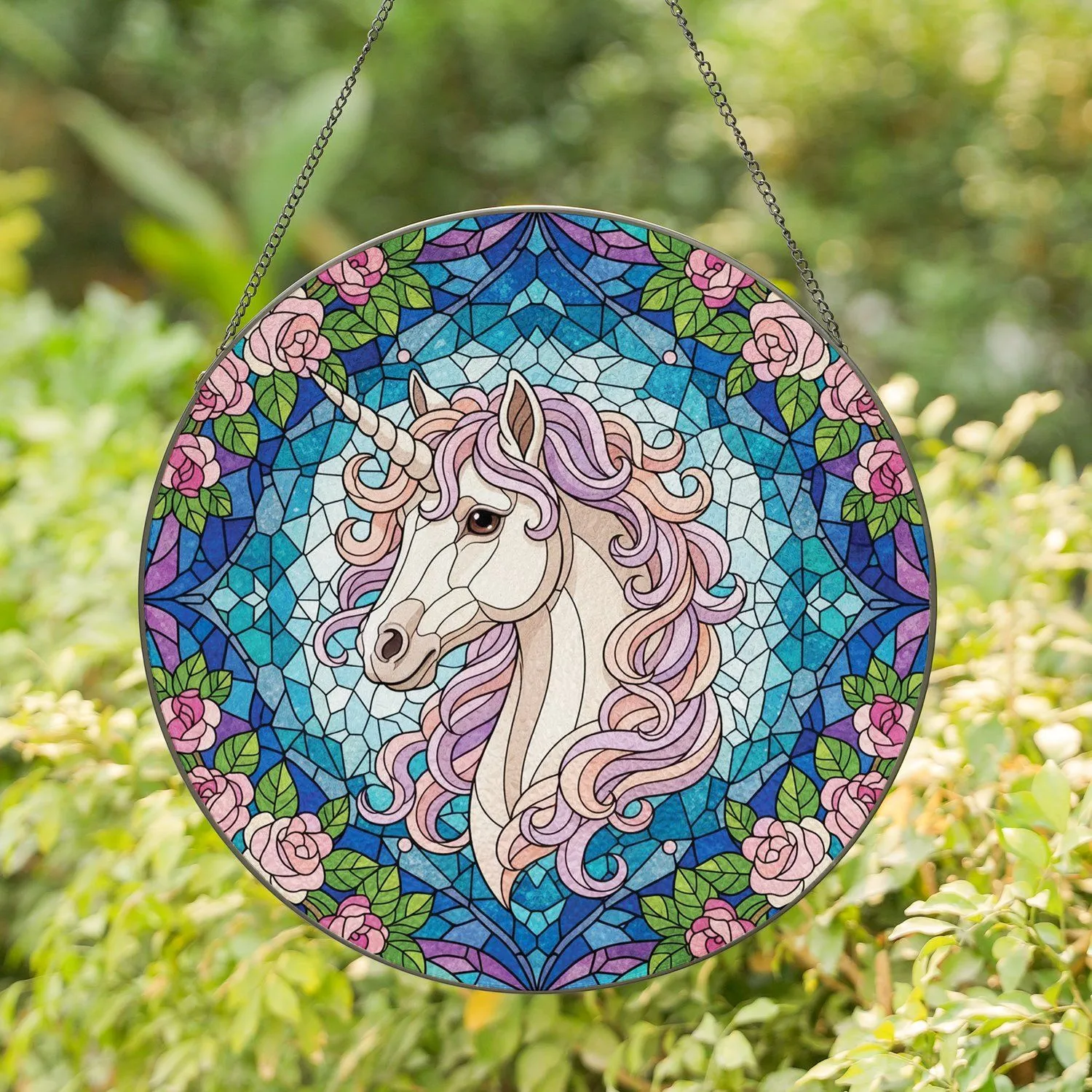 Majestic Unicorn Jewel Tone Stained Glass Floral Mosaic - Home Decor Gift for Fantasy Lover Stained Glass Suncatcher - 1