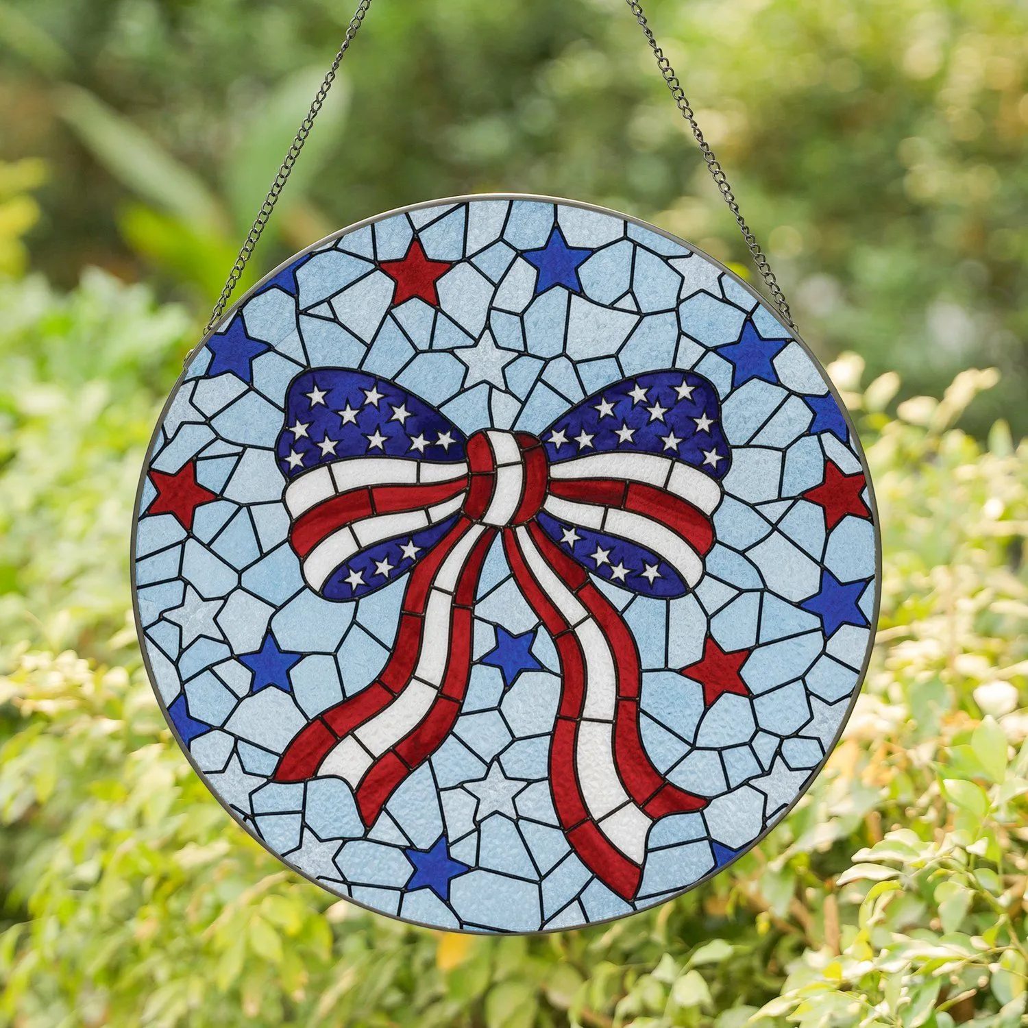 American Flag Bow Stars - Independence Day Home Decor Gift Stained Glass Suncatcher - 1