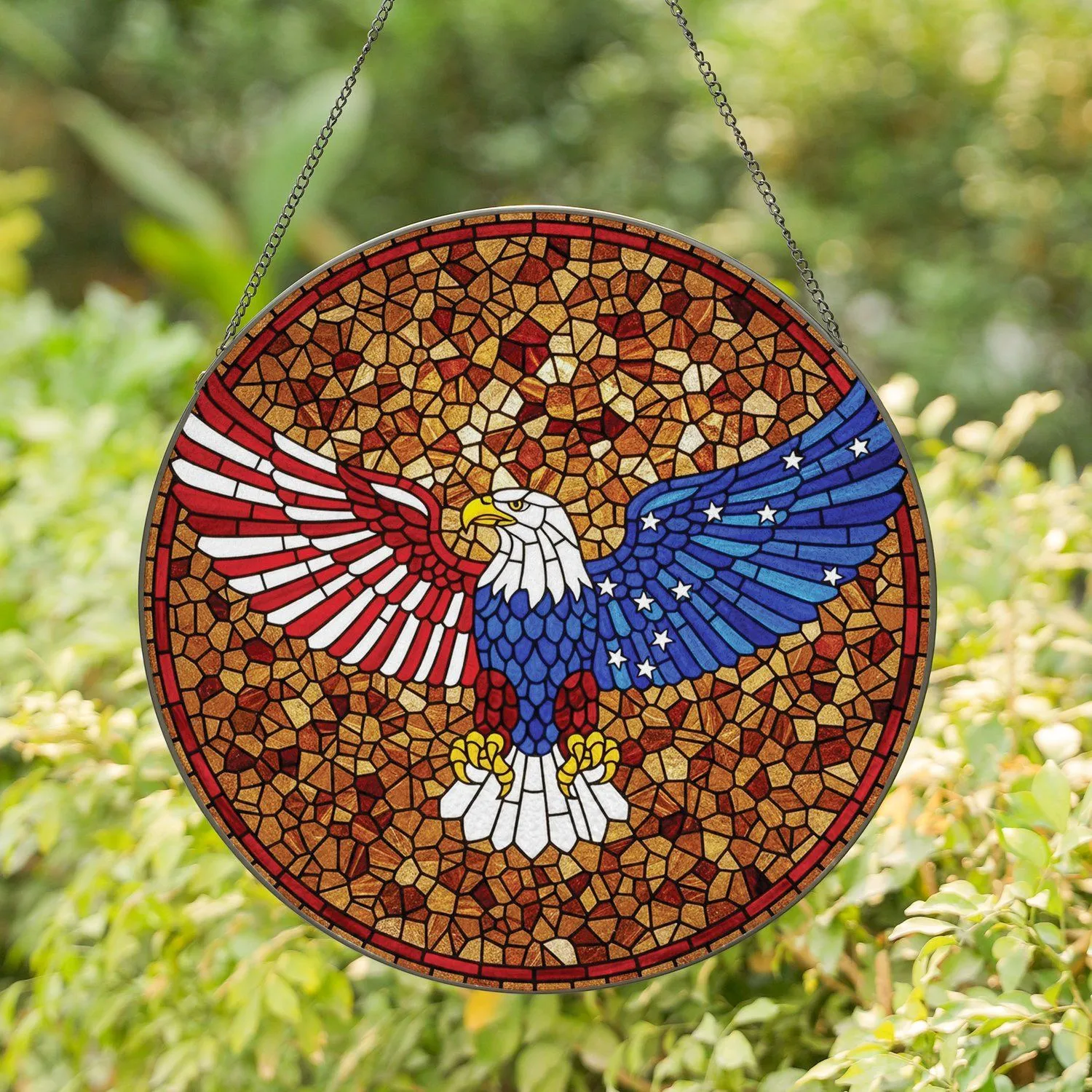 Majestic Bald Eagle American Flag Independence Day Home Decor Gift for Veterans Stained Glass Suncatcher - 1
