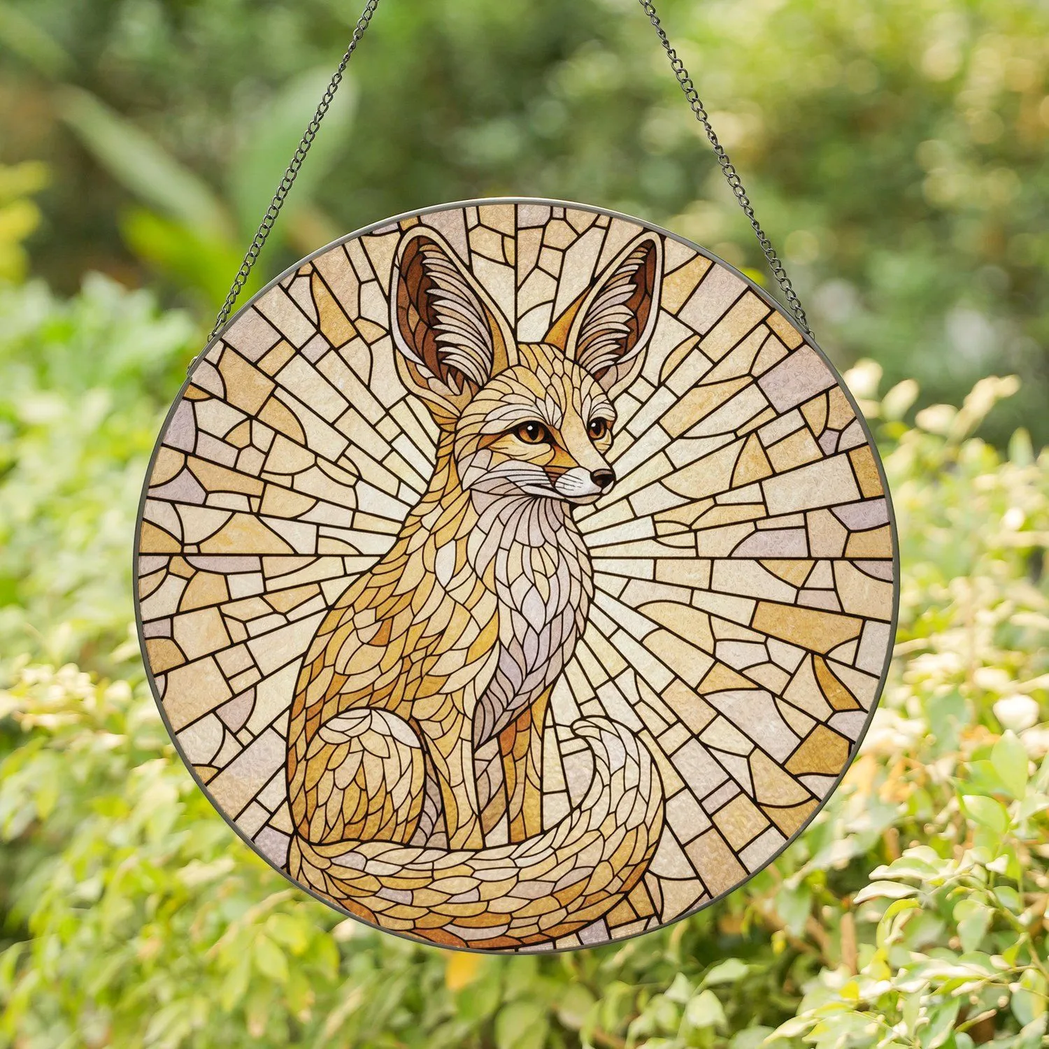 Attentive Fennec Fox Tiffany Glass Mosaic - Wildlife Home Decor Gift Stained Glass Suncatcher - 1