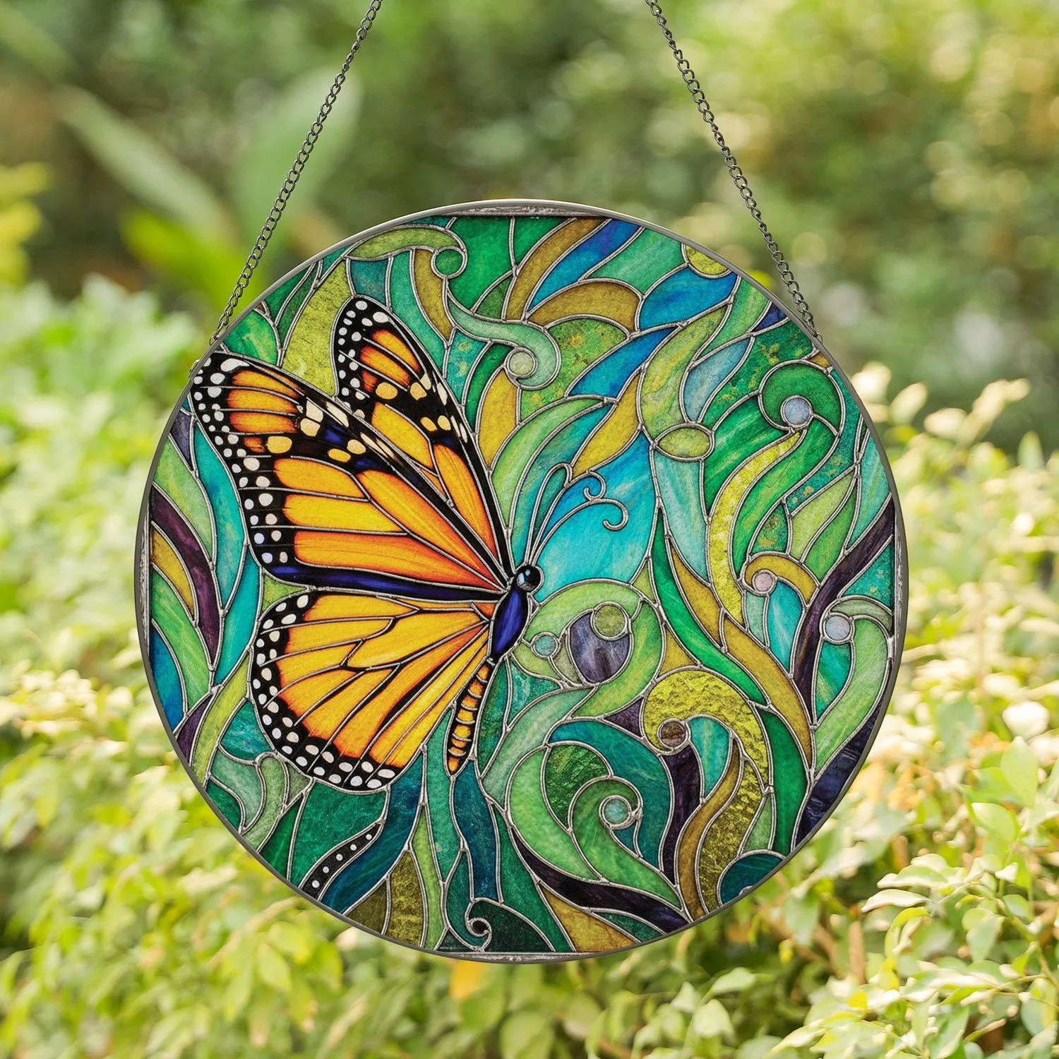 Monarch Butterfly Stained Glass Botanical Floral - Home Decor Gift for Nature Lover Stained Glass Suncatcher - 1