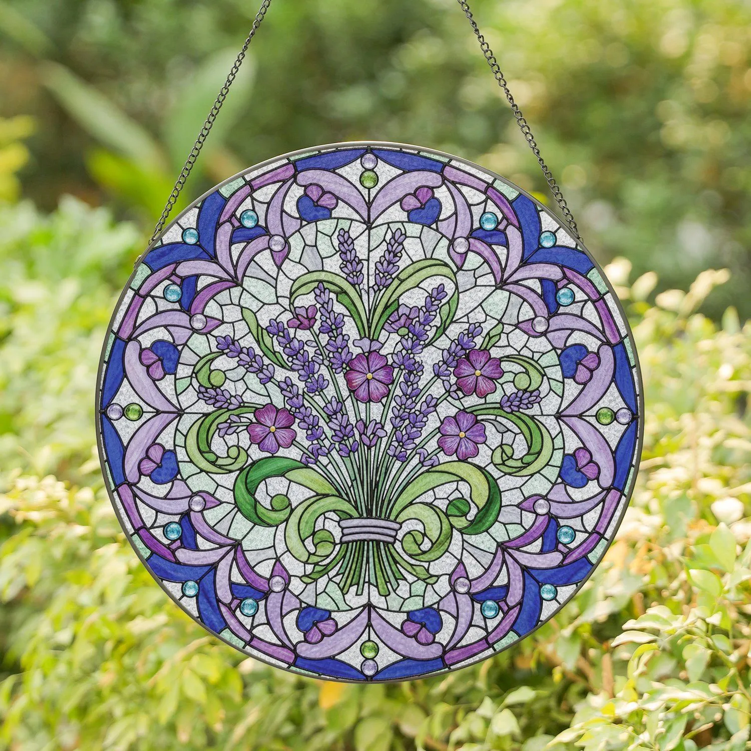 Lavender Bouquet Five-Petal Floral Cabochon Gems Home Decor Gift Stained Glass Suncatcher - 1