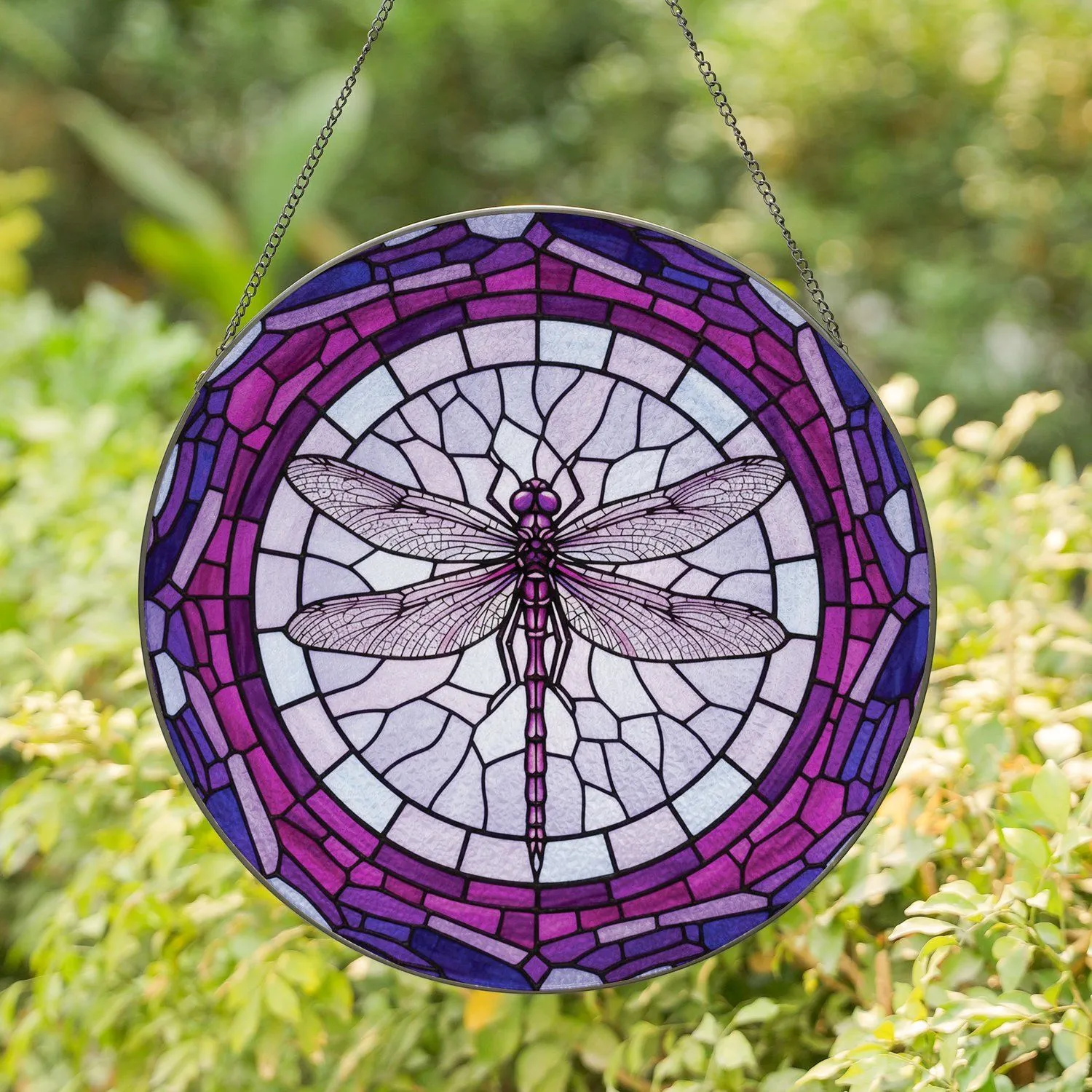 Majestic Dragonfly Circular Border Mosaic - Home Decor Gift for Dragonfly Lover Stained Glass Suncatcher - 1