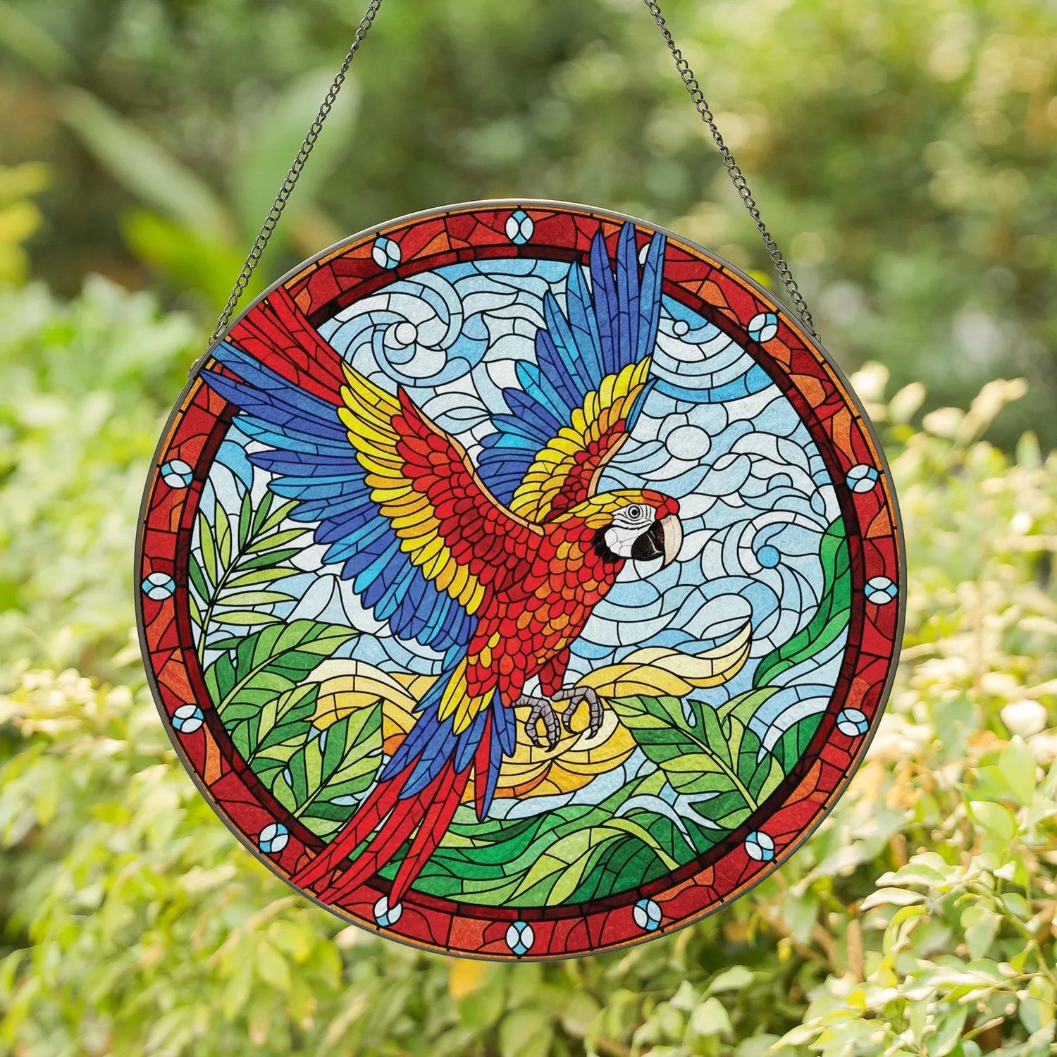 Macaw Parrot Flight Tiffany Stained Glass - Home Decor Gift for Wildlife Lovers Stained Glass Suncatcher - 1