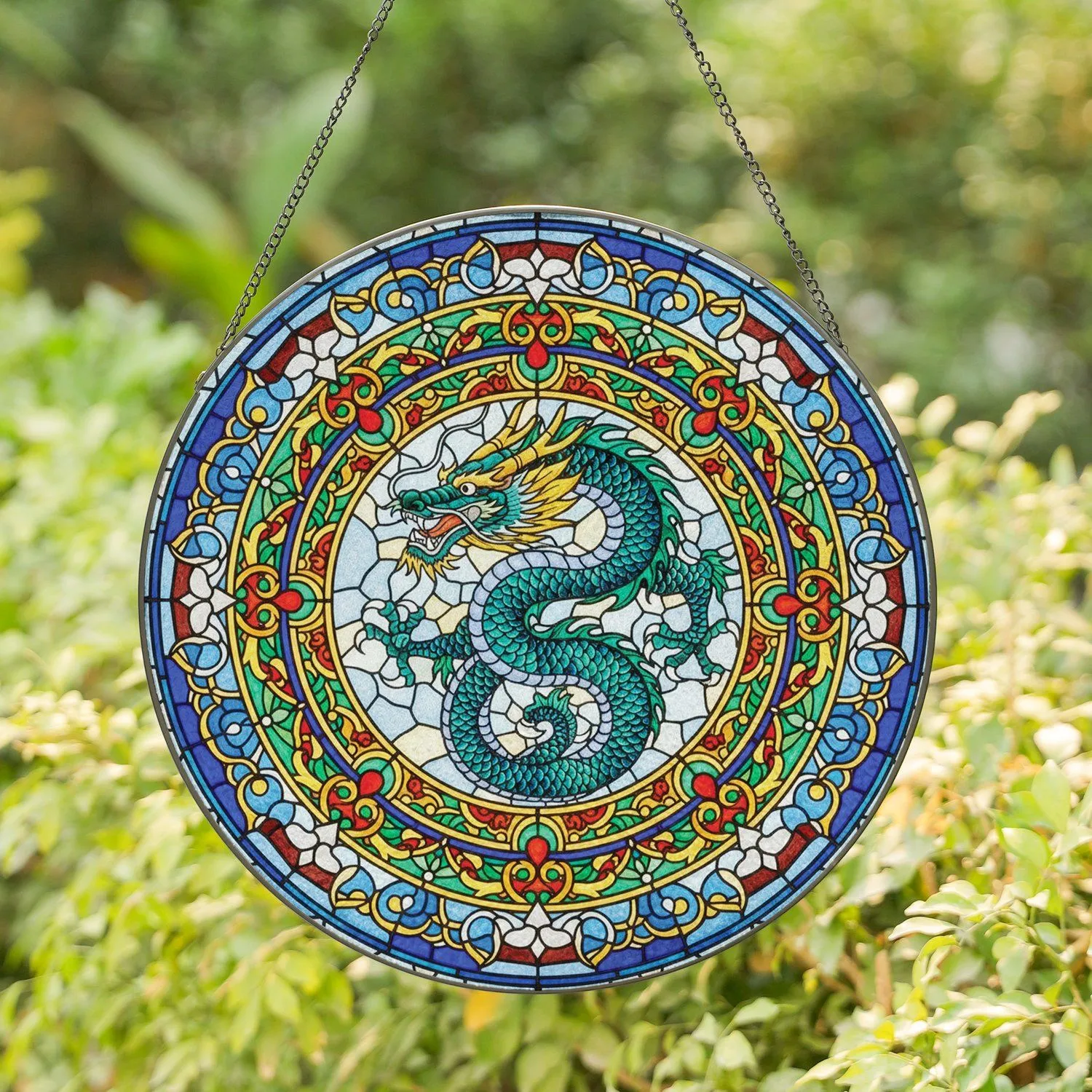 Chinese Dragon Stained Glass Filigree Mosaic - Home Decor Gift for Dragon Lover Stained Glass Suncatcher - 1