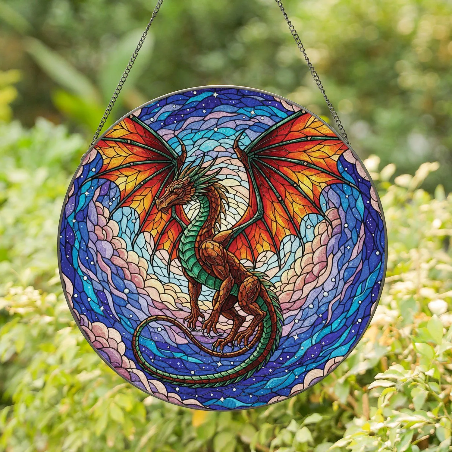 Fantastical Dragon Stained Glass Sky - Home Decor Gift for Dragon Lover Stained Glass Suncatcher - 1