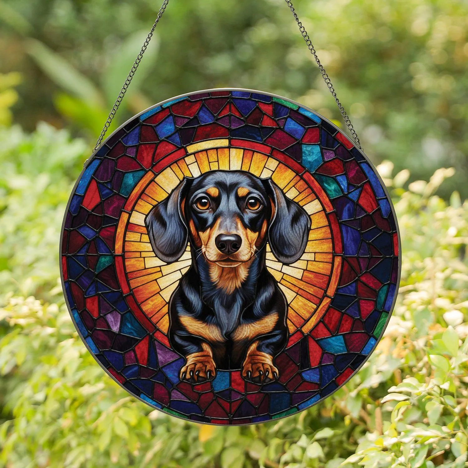 Dachshund Stained Glass Jewel Tone Mosaic - Home Decor Gift for Dog Lover Stained Glass Suncatcher - 1