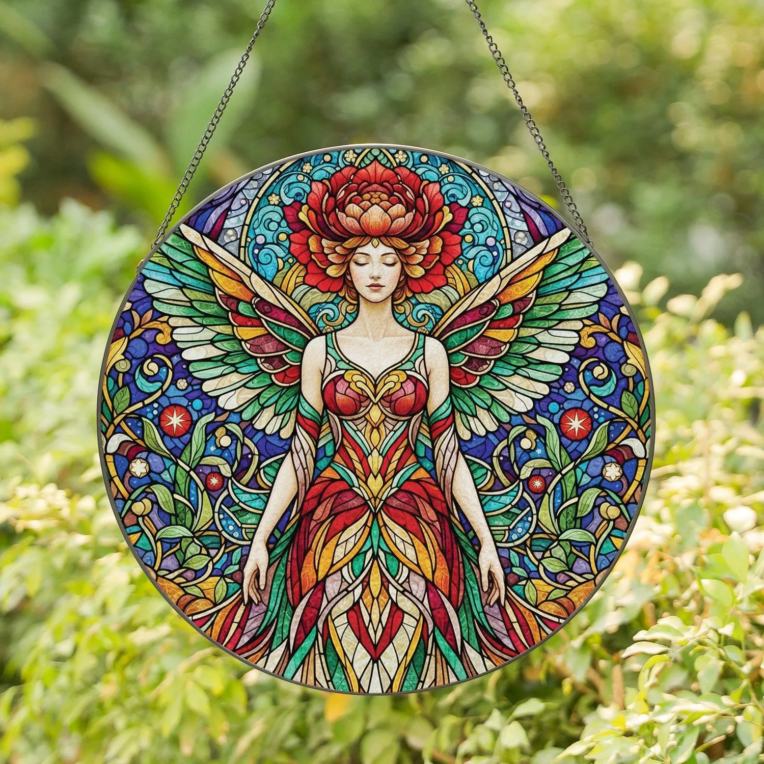 Fairy Peony Flower Tiffany Glass Celestial - Home Decor Gift for Women Stained Glass Suncatcher - 1