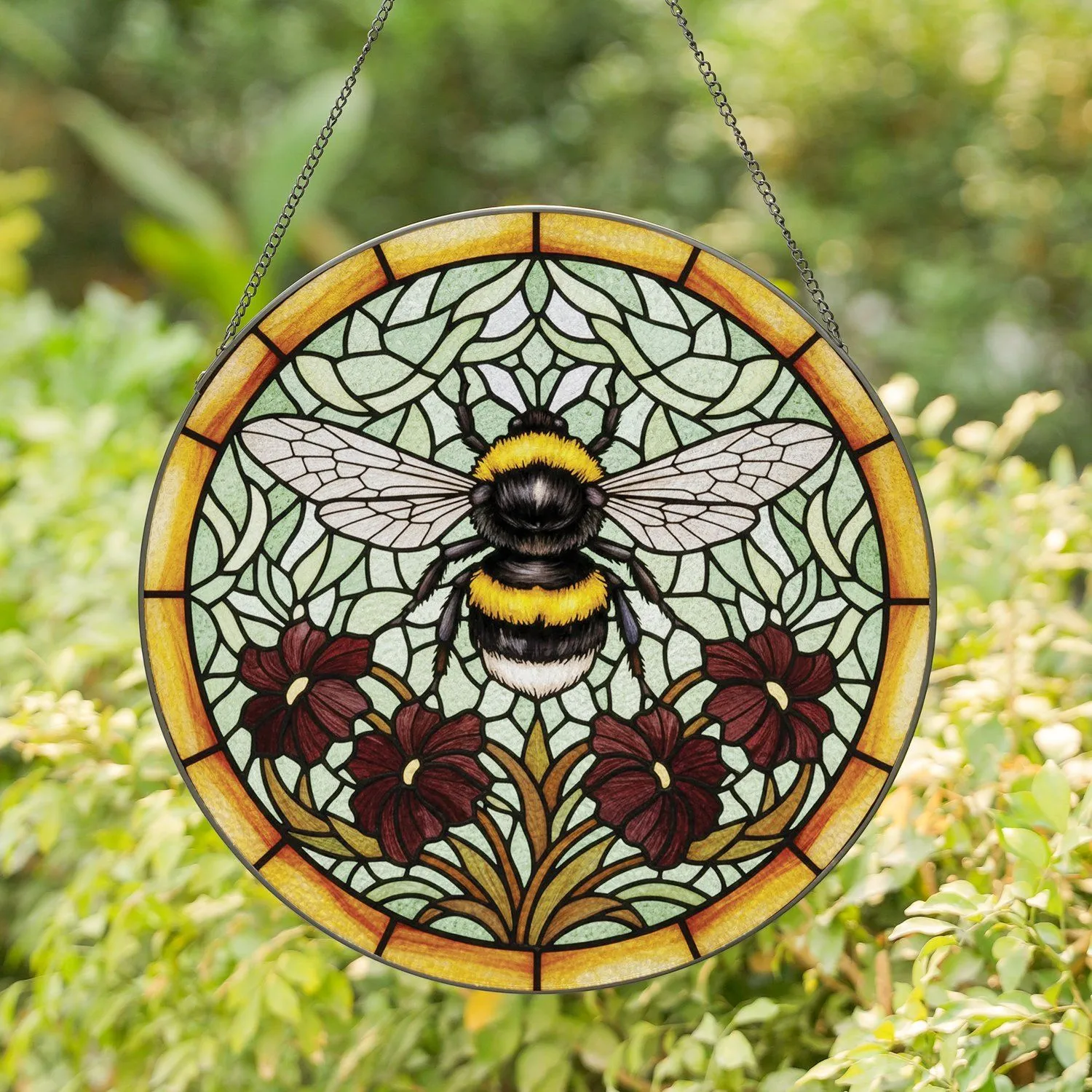 Bumblebee Stained Glass Flowers - Home Decor Gift for Bee Lover Stained Glass Suncatcher - 1