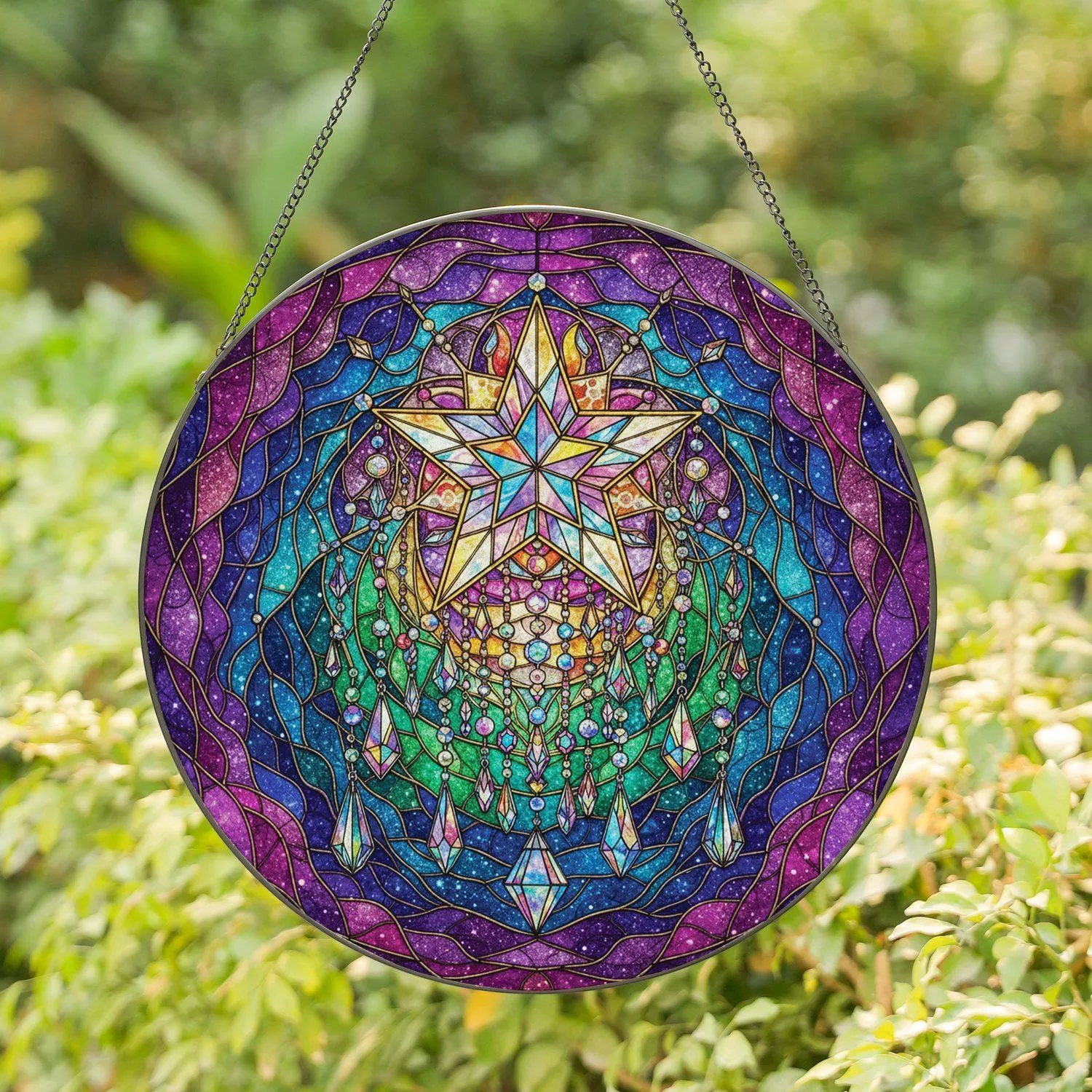 Golden Star Iridescent Faceted Crystals Cosmic Nebulae Stardust Window - Home Decor Gift Stained Glass Suncatcher - 1