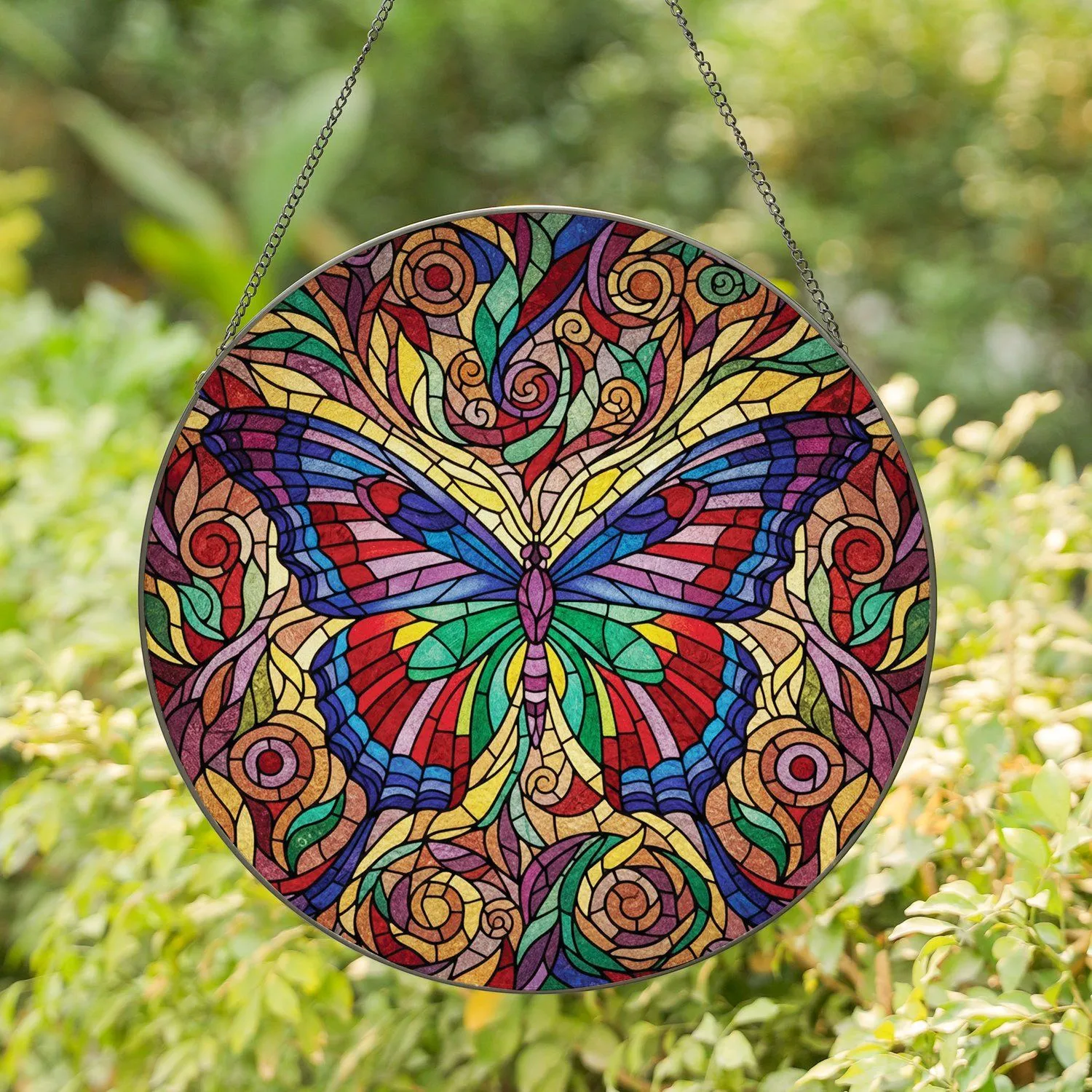 Majestic Butterfly Stained Glass Dark Lead Lines Kaleidoscope - Home Decor Gift Stained Glass Suncatcher - 1