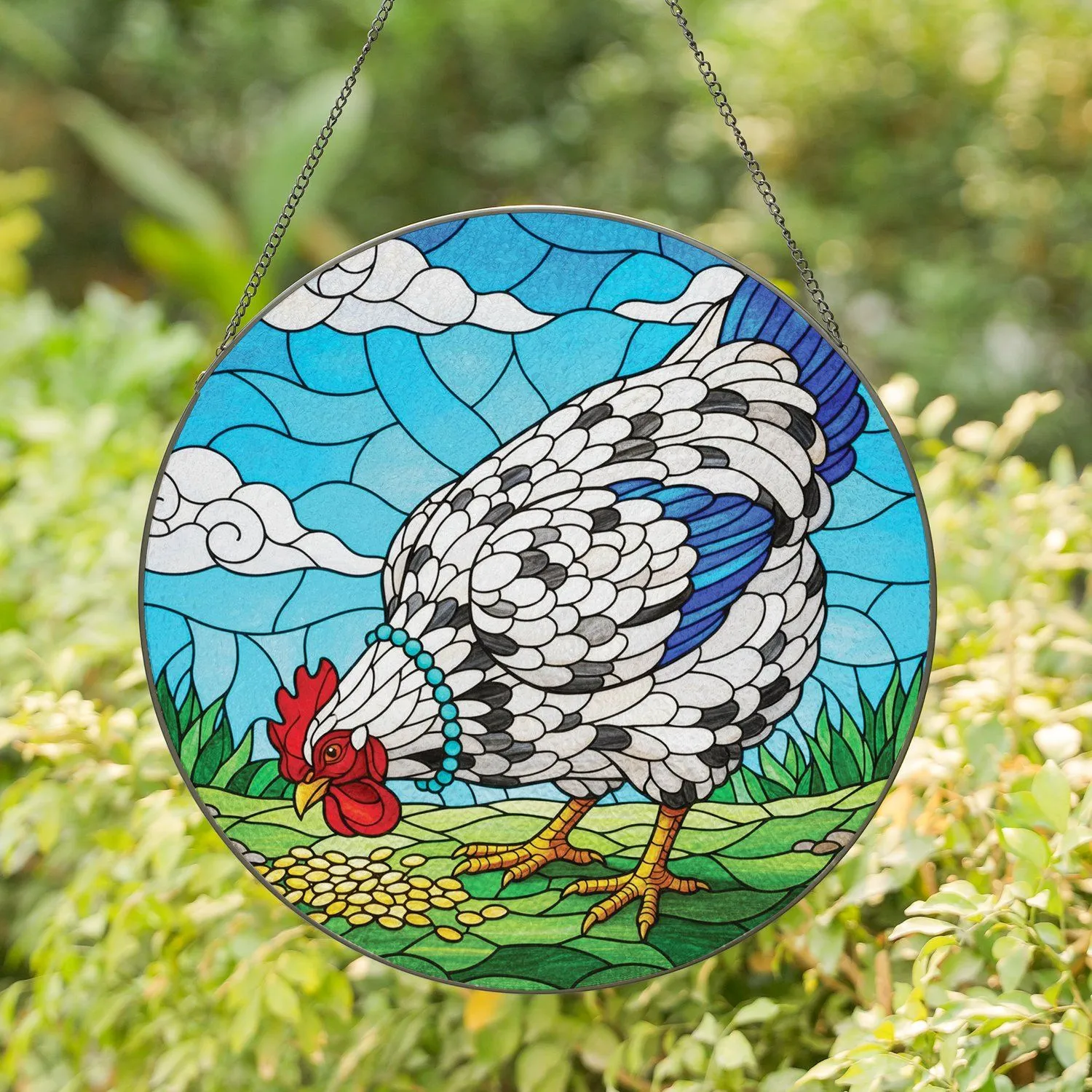 Speckled Chicken Pecks Grains Stained Glass Farmyard - Farmhouse Decor Gift for Chicken Lover Stained Glass Suncatcher - 1