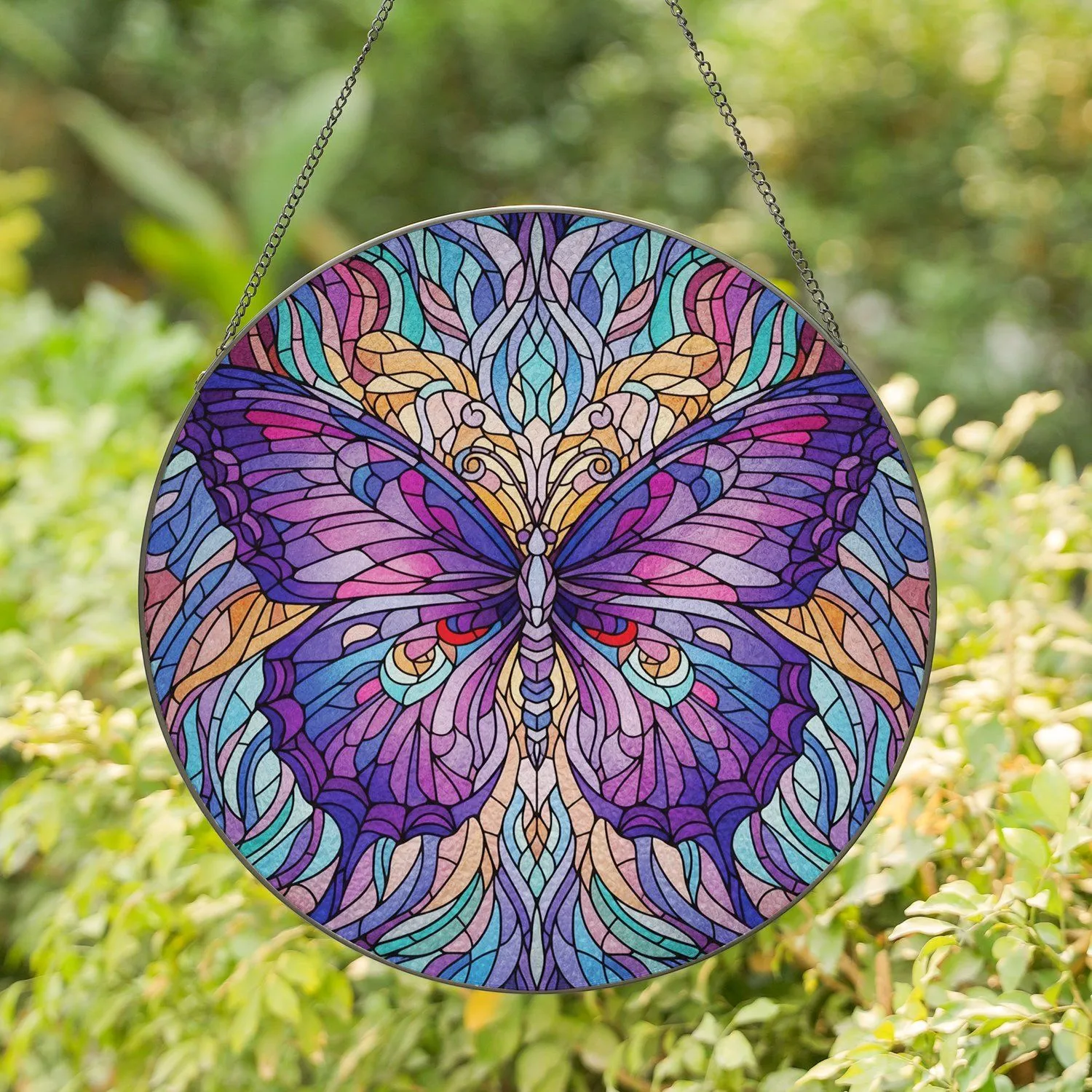 Butterfly Variegated Tiffany Glass Mosaic - Display Home Decor Gift for Butterfly Lovers Stained Glass Suncatcher - 1