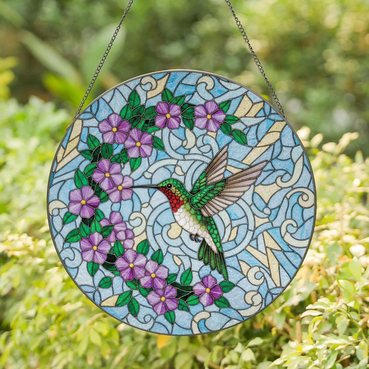 Hummingbird Flower Sky Sun Rays - Home Decor Wildlife Lover Gift Stained Glass Suncatcher - 1