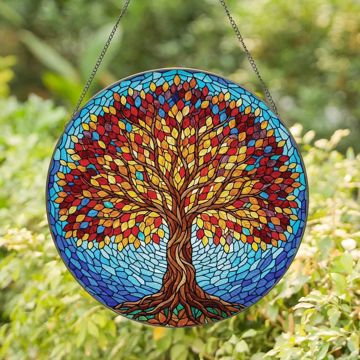 Stained Glass Tree of Life Leaves Mosaic - Home Decor Gift Stained Glass Suncatcher - 1