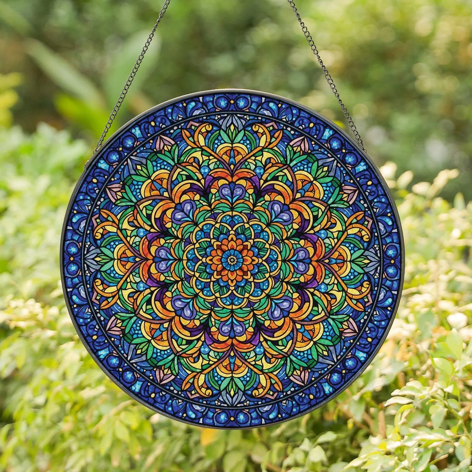 Kaleidoscopic Cosmic Garden Concentric Petal Floral Mandala Mosaic - Home Decor Gift Stained Glass Suncatcher - 1