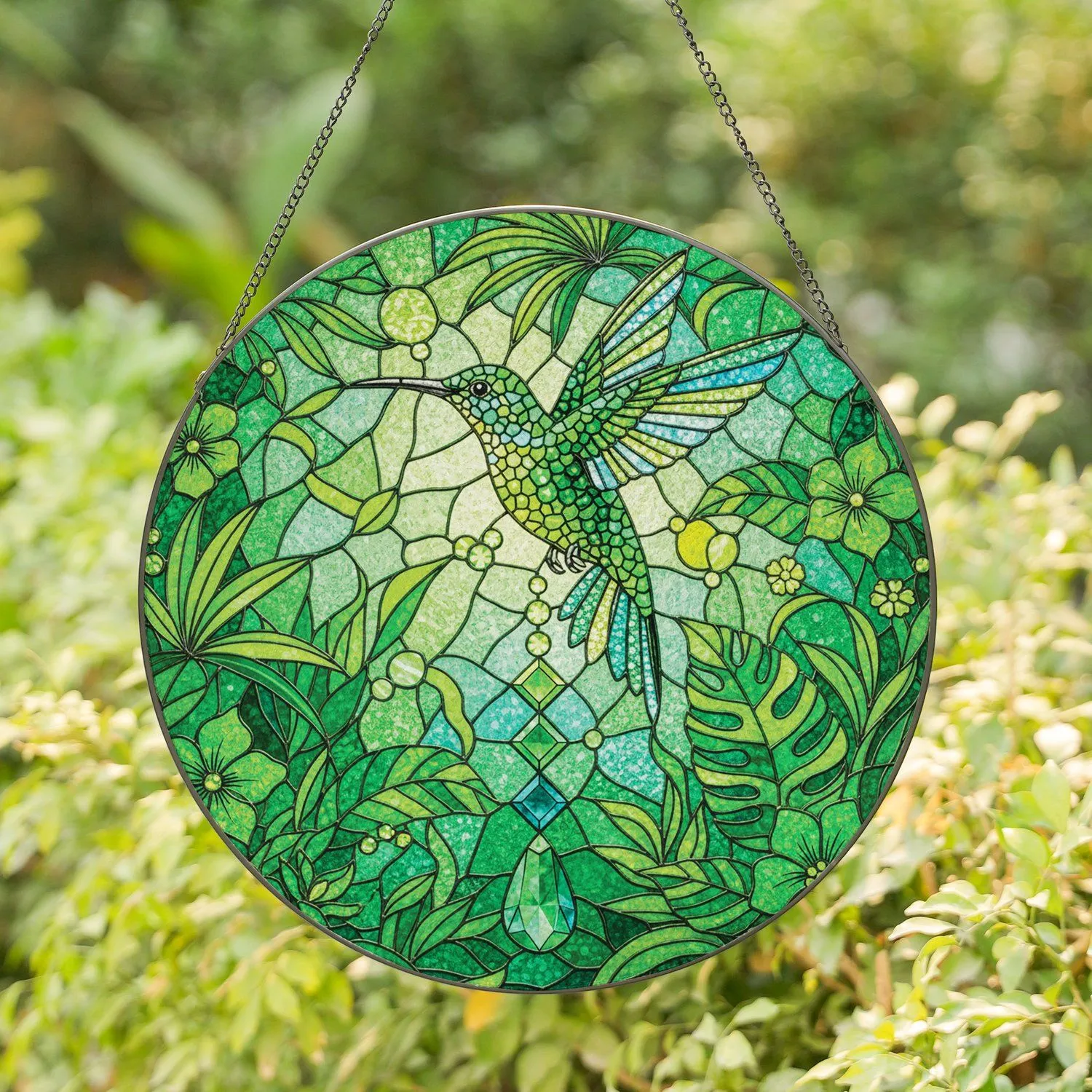 Hummingbird Tropical Flowers Crystal Prisms - Home Decor Gift for Hummingbird Lover Stained Glass Suncatcher - 1