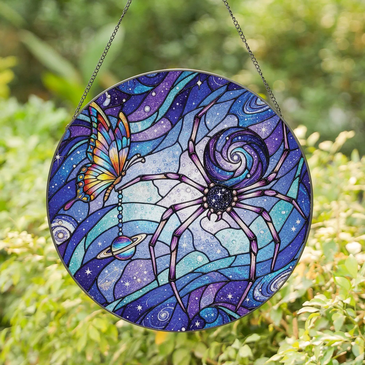 Majestic Spider Galaxy Planet Charm Butterfly - Celestial Home Decor Gift Stained Glass Suncatcher - 1
